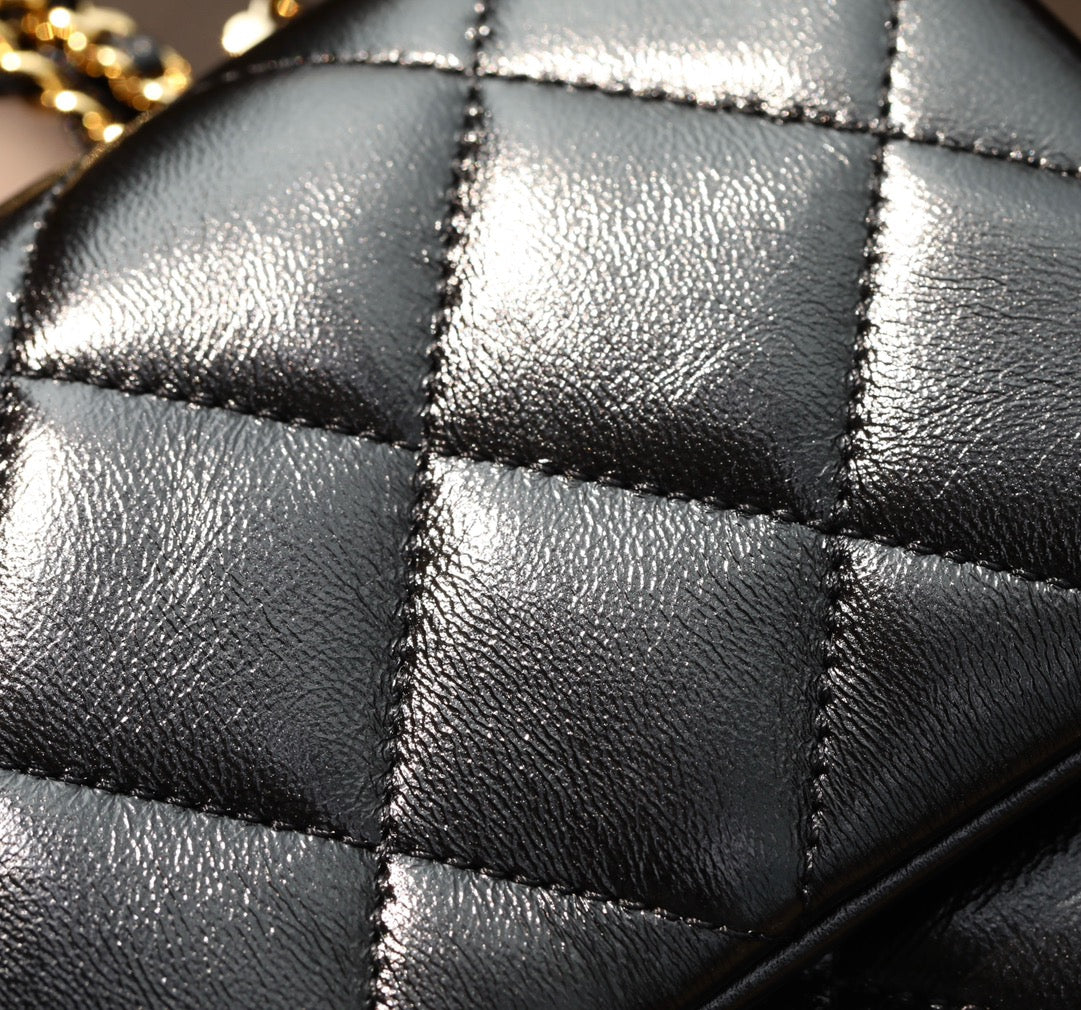 24B Small Flap Bag With Top Handle 25cm Black Lambskin mysite