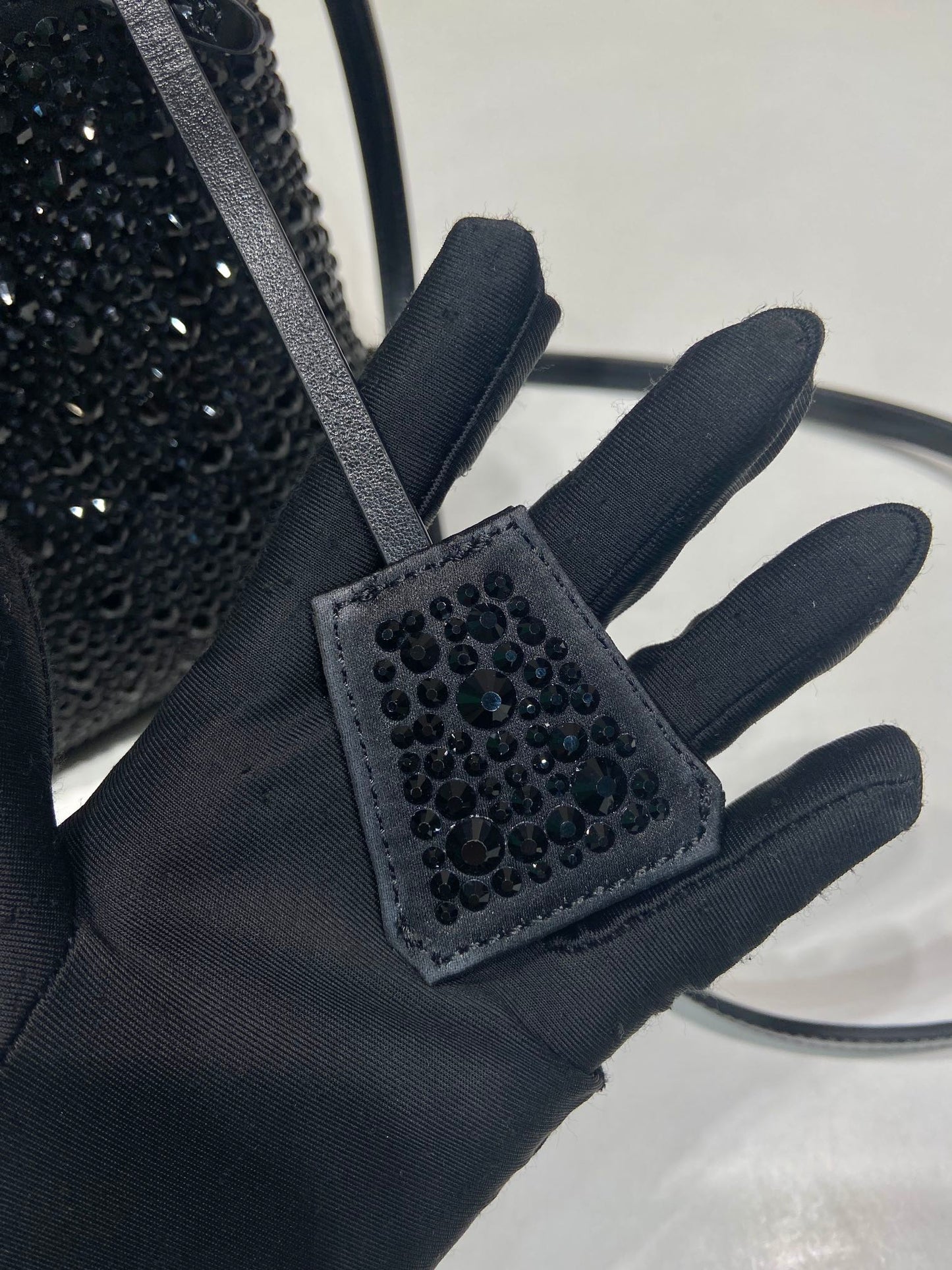 PANIER BUCKET BAG 16 IN BLACK CALFSKIN ATTACHED FULL CRYSTALS mysite