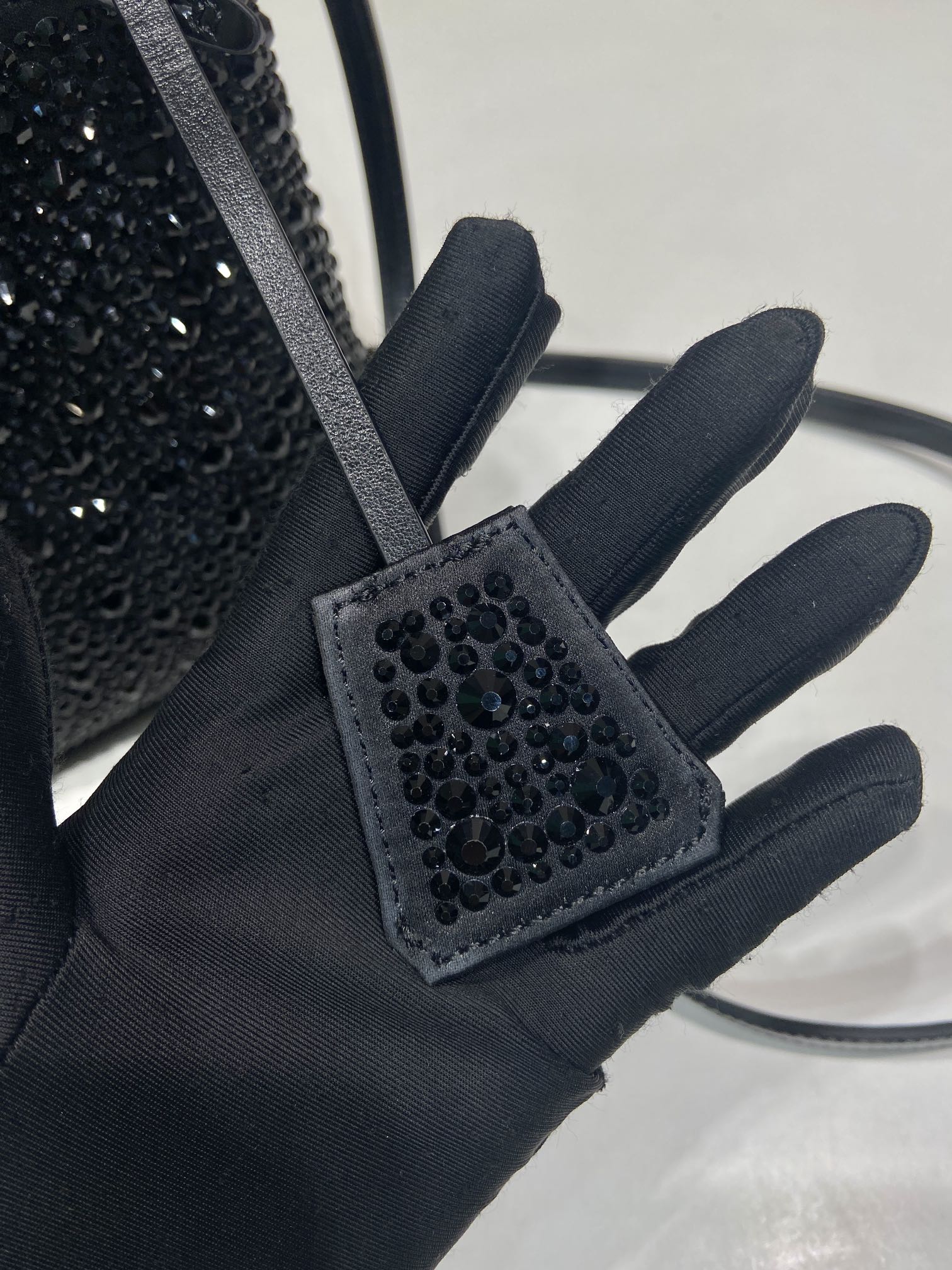 PANIER BUCKET BAG 16 IN BLACK CALFSKIN ATTACHED FULL CRYSTALS mysite