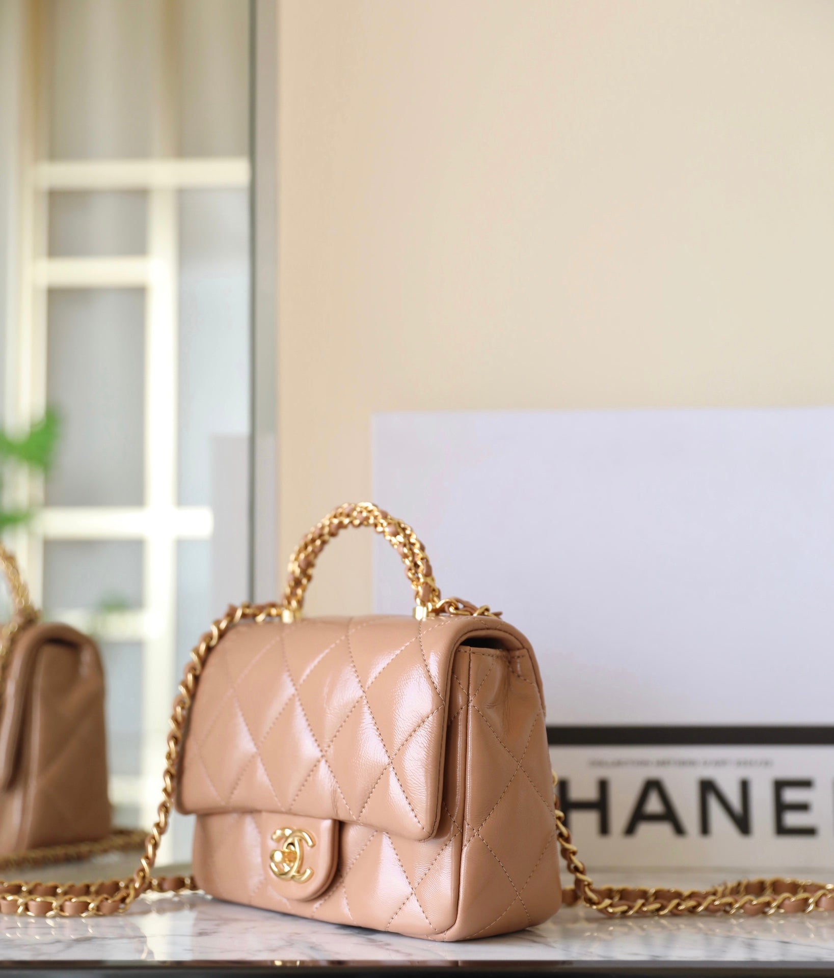 24b mini flap bag 19cm top handle beige lambskin mysite