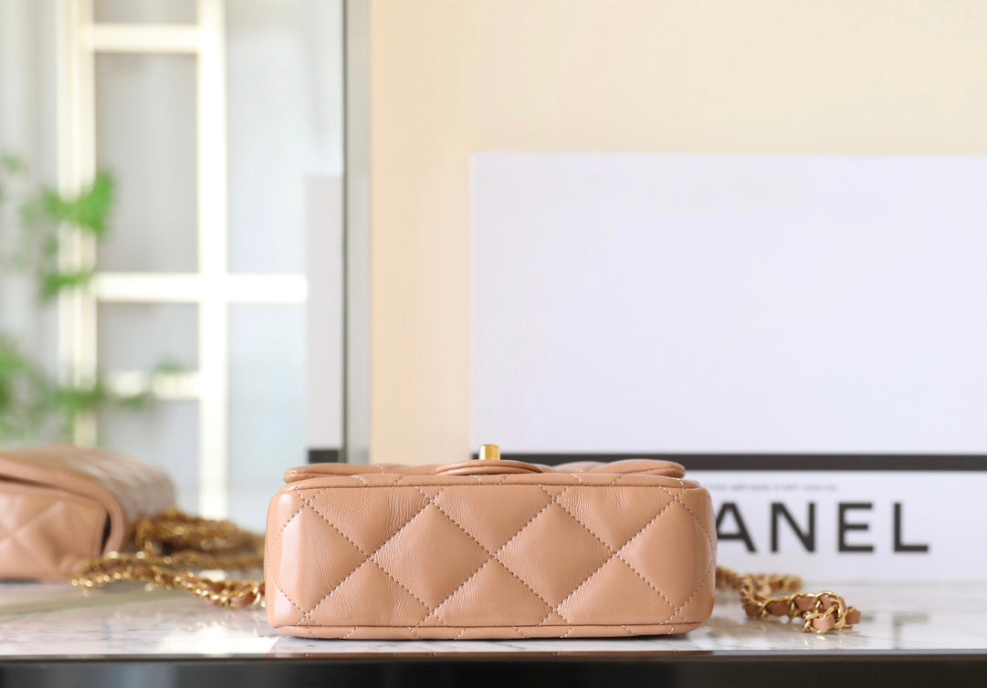 24b mini flap bag 19cm top handle beige lambskin mysite