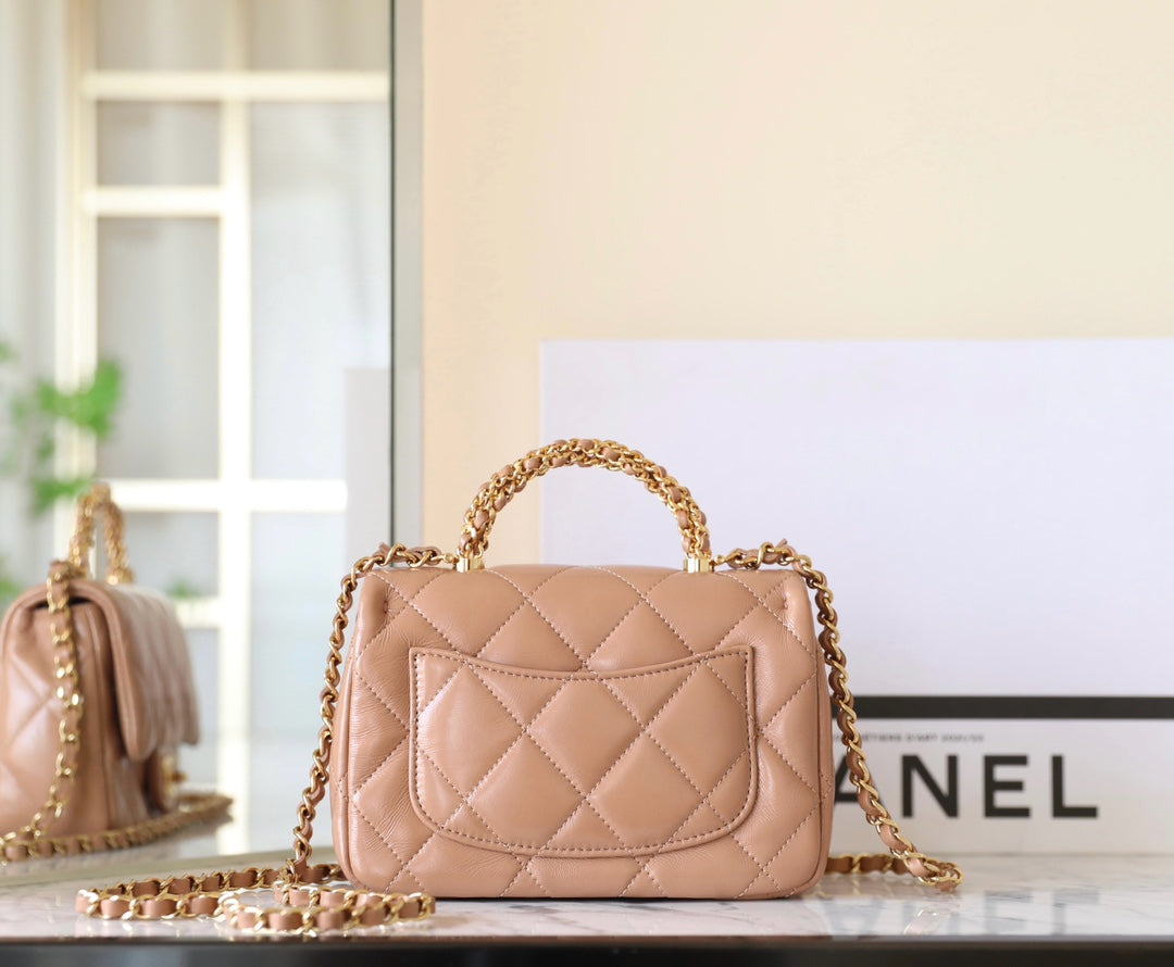 24b mini flap bag 19cm top handle beige lambskin mysite