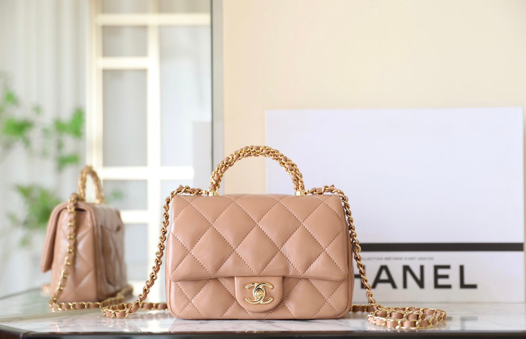 24b mini flap bag 19cm top handle beige lambskin mysite