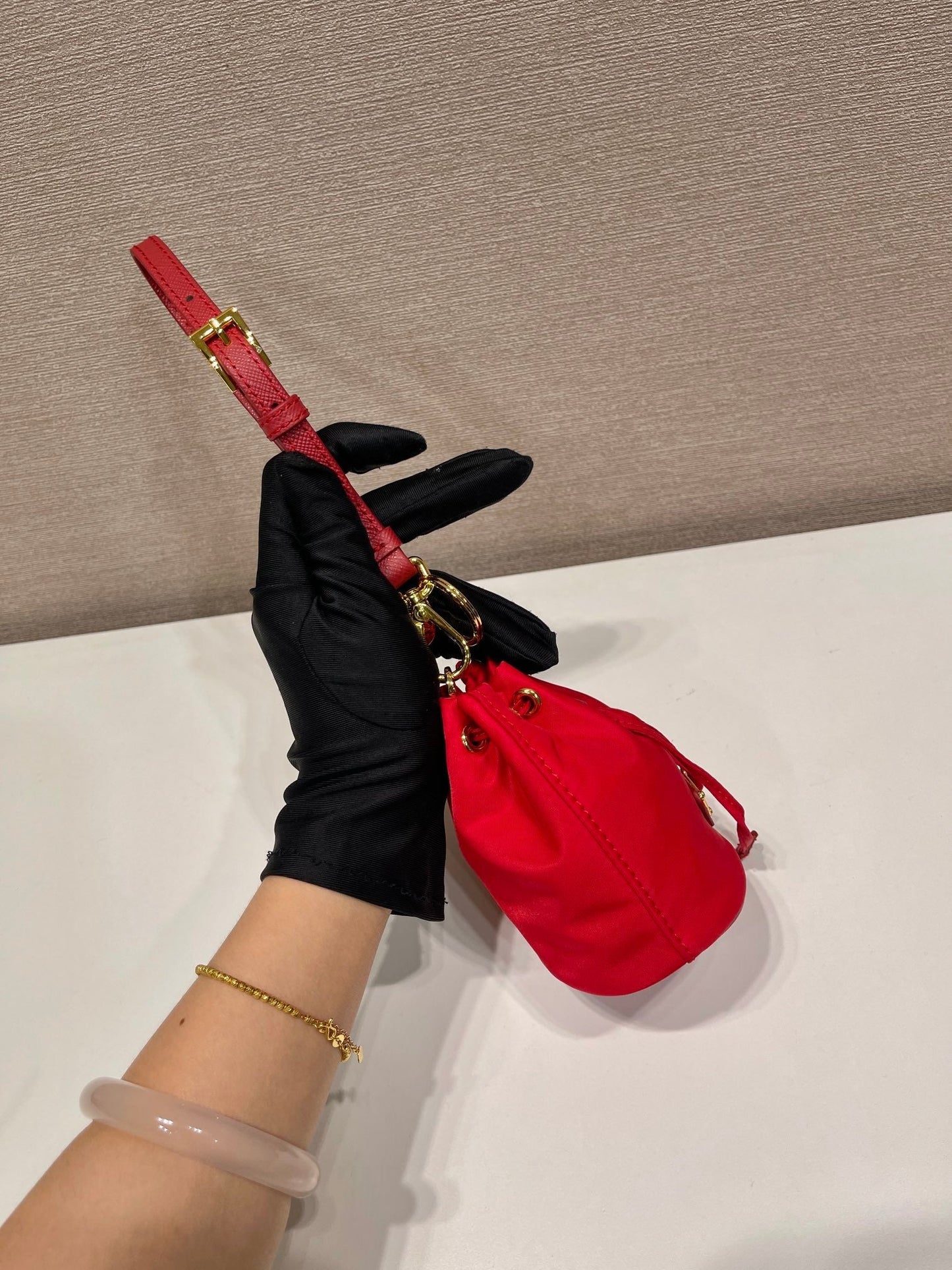 MINI BUCKET BAG 10 IN RED RE-NYLON AND SAFFIANO LEATHER STRAP mysite