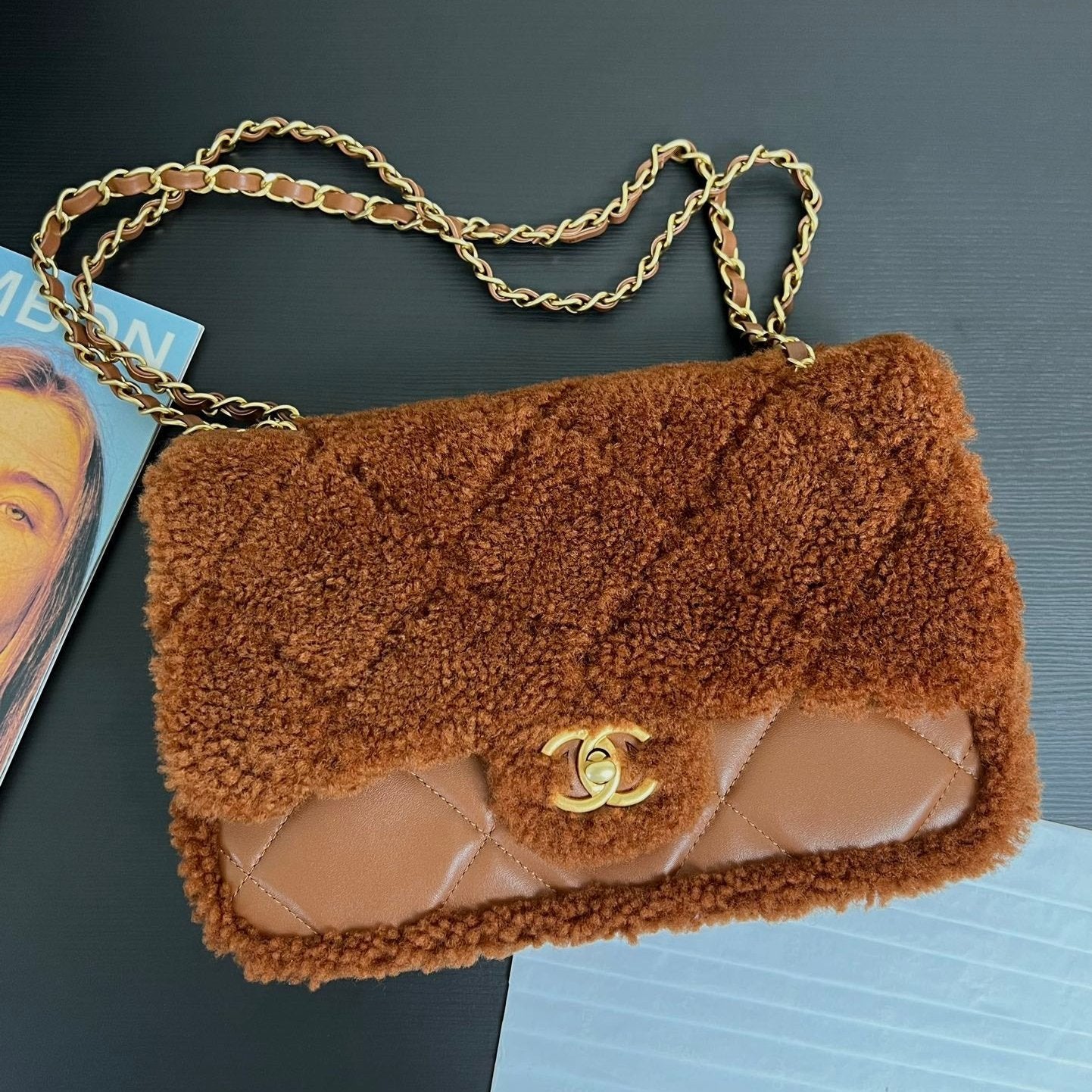 Flap Bag Small 23cm Brown Sherling Lambskin Gold Hardware mysite