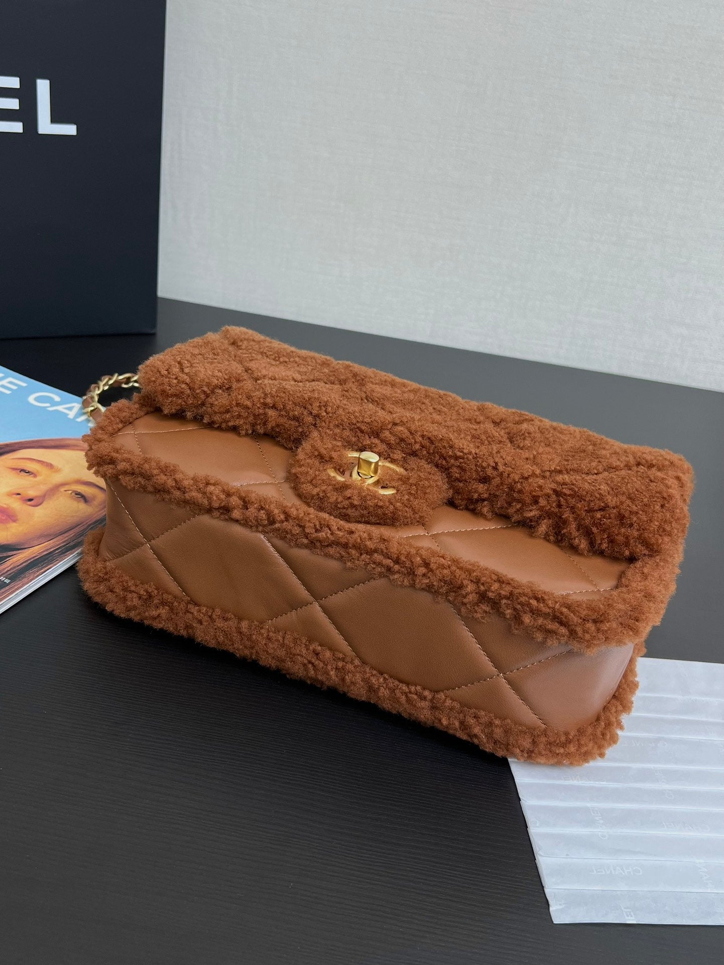 Flap Bag Small 23cm Brown Sherling Lambskin Gold Hardware mysite