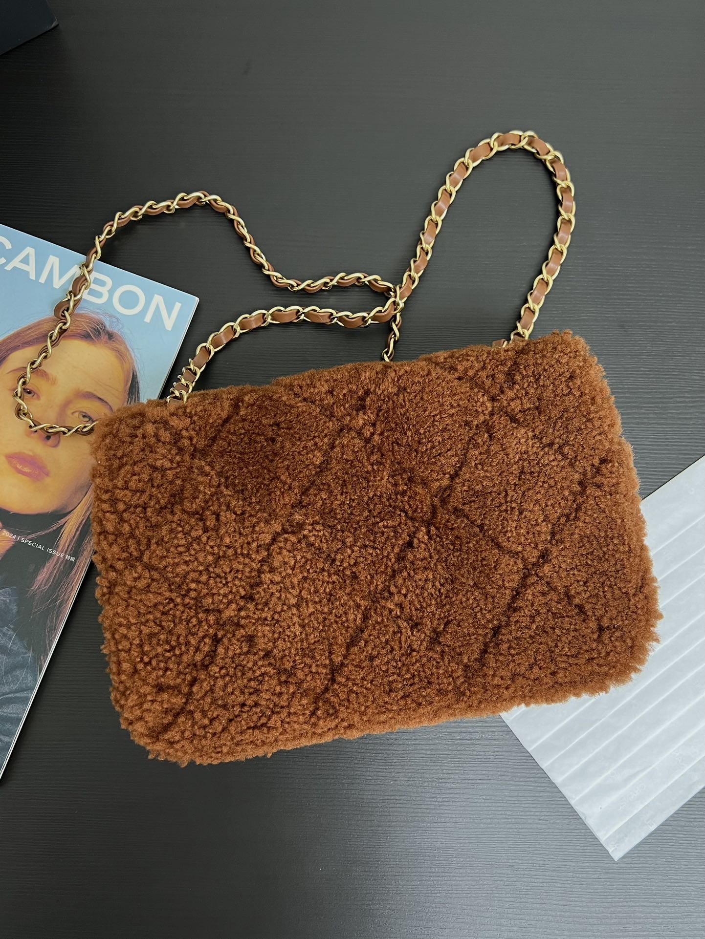 Flap Bag Small 23cm Brown Sherling Lambskin Gold Hardware mysite