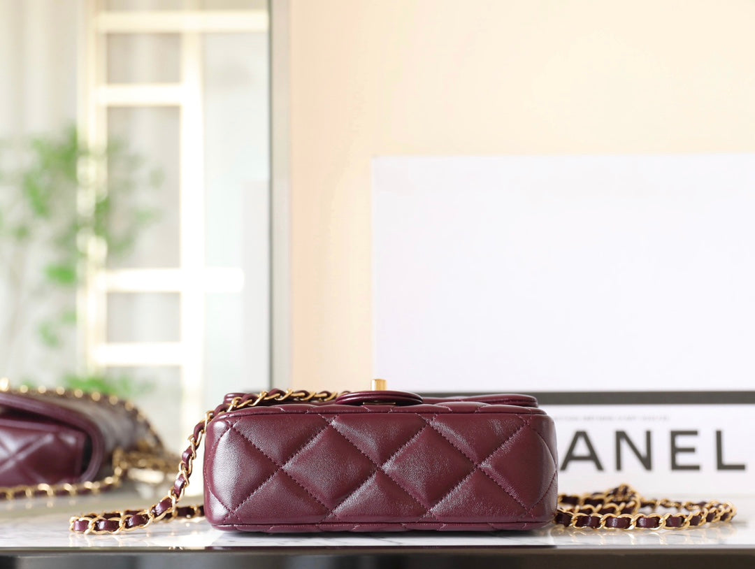 24B Mini Flap Bag With Top Handle 19cm Burgundy Lambskin mysite