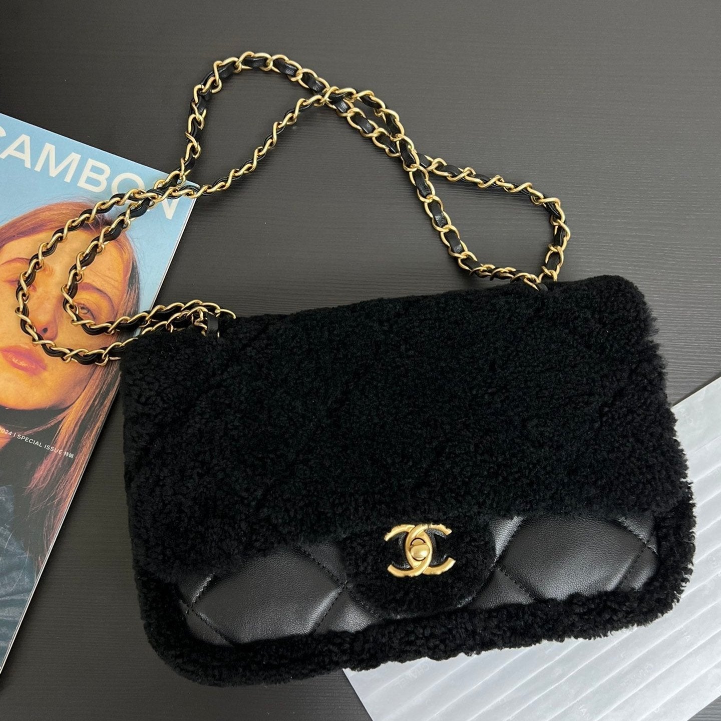 Flap Bag Small 23cm Black Sherling Lambskin Gold Hardware mysite