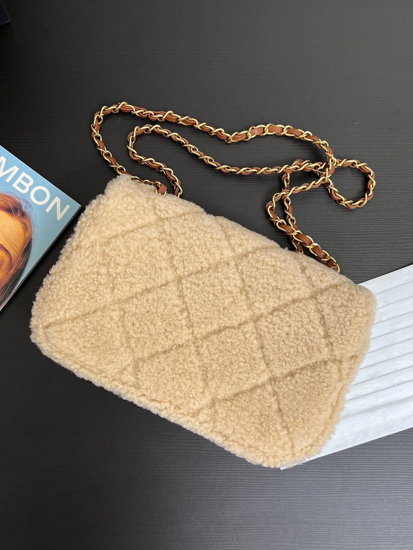 Flap Bag Small 23cm Beige Brown Sherling Lambskin Gold Hardware mysite