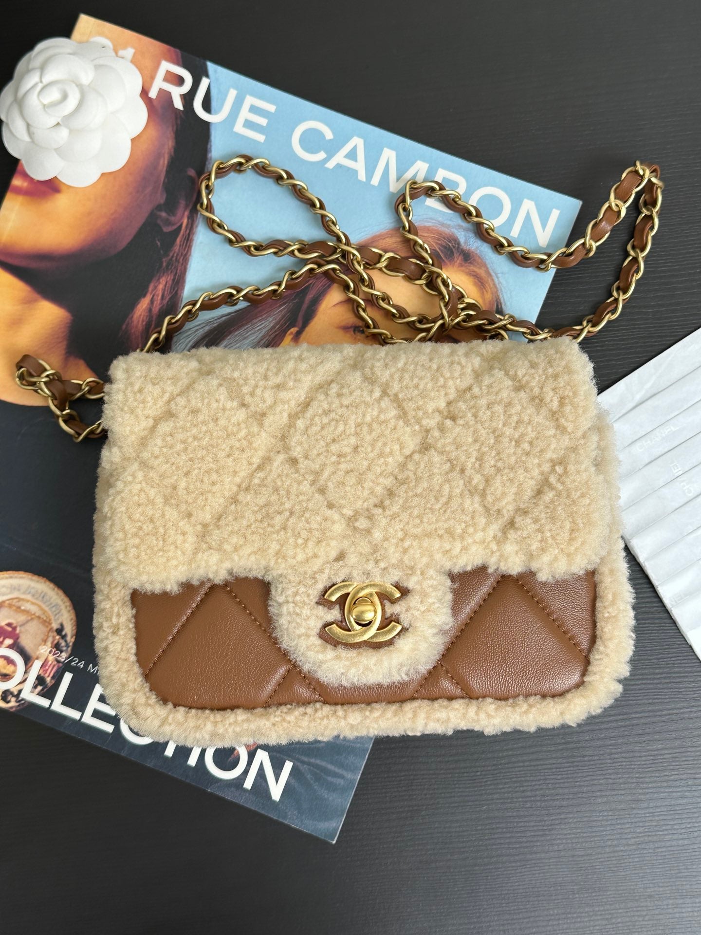 Flap Bag Mini 18cm Beige Brown Sherling Lambskin Gold Hardware mysite