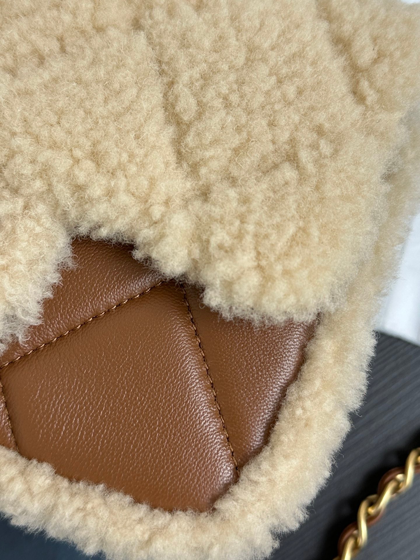 Flap Bag Mini 18cm Beige Brown Sherling Lambskin Gold Hardware mysite