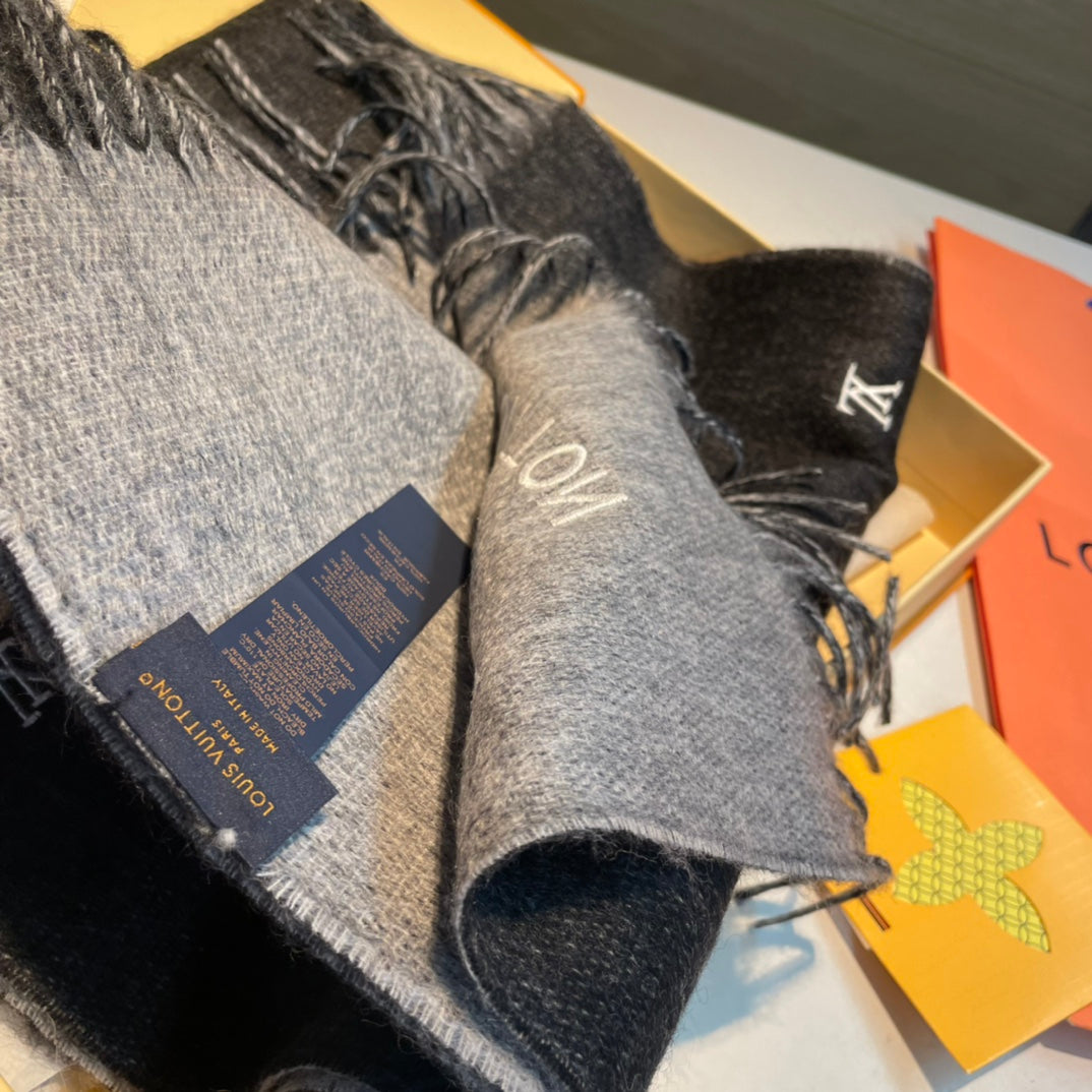 SCARF 190 CM IN BLACK CASHMERE WITH WHITE LOGO 396326 mysite