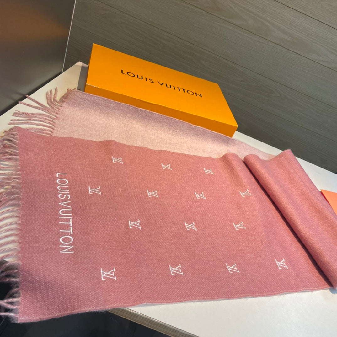 SCARF 190 CM IN SALMON PINK CASHMERE WITH WHITE LOGO 396328 mysite