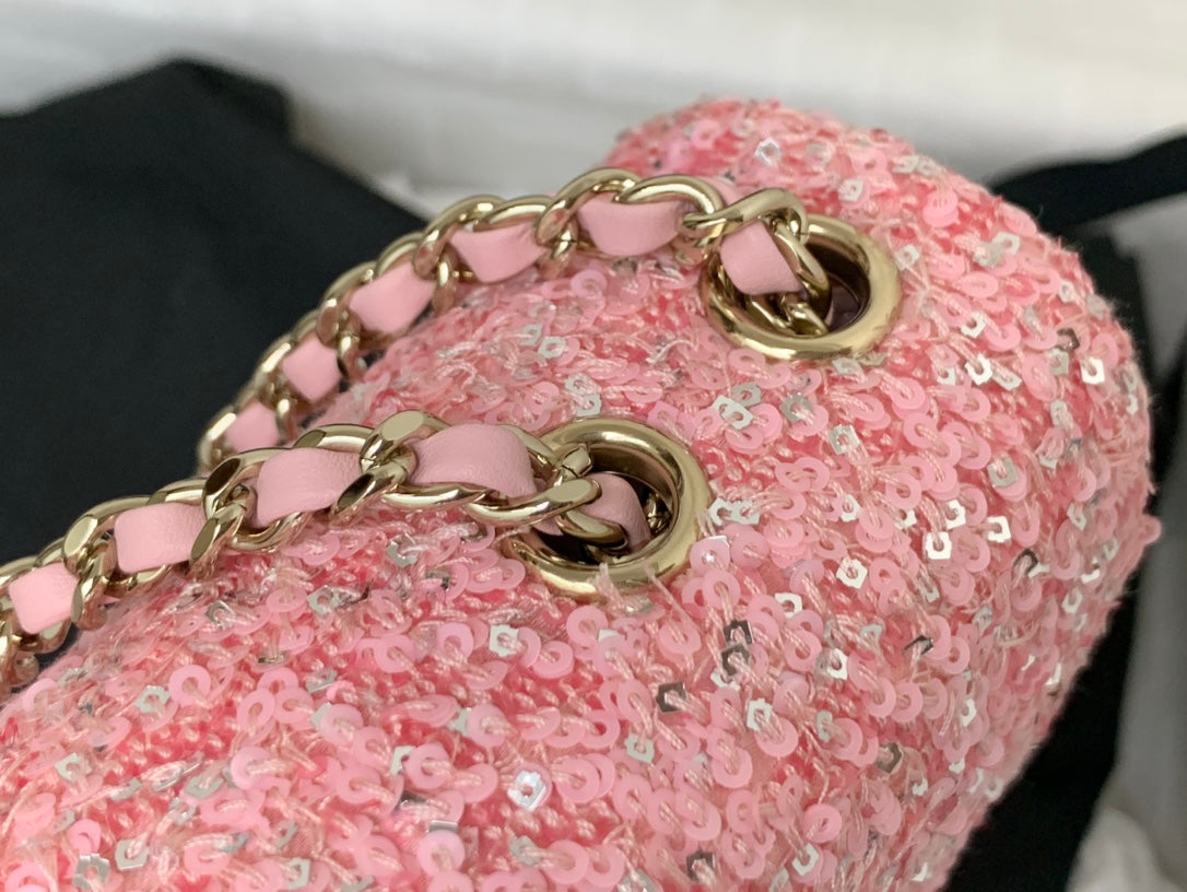 25C Flap Bag 20cm Pink Polka Dot Silver Sequin Calfskin mysite