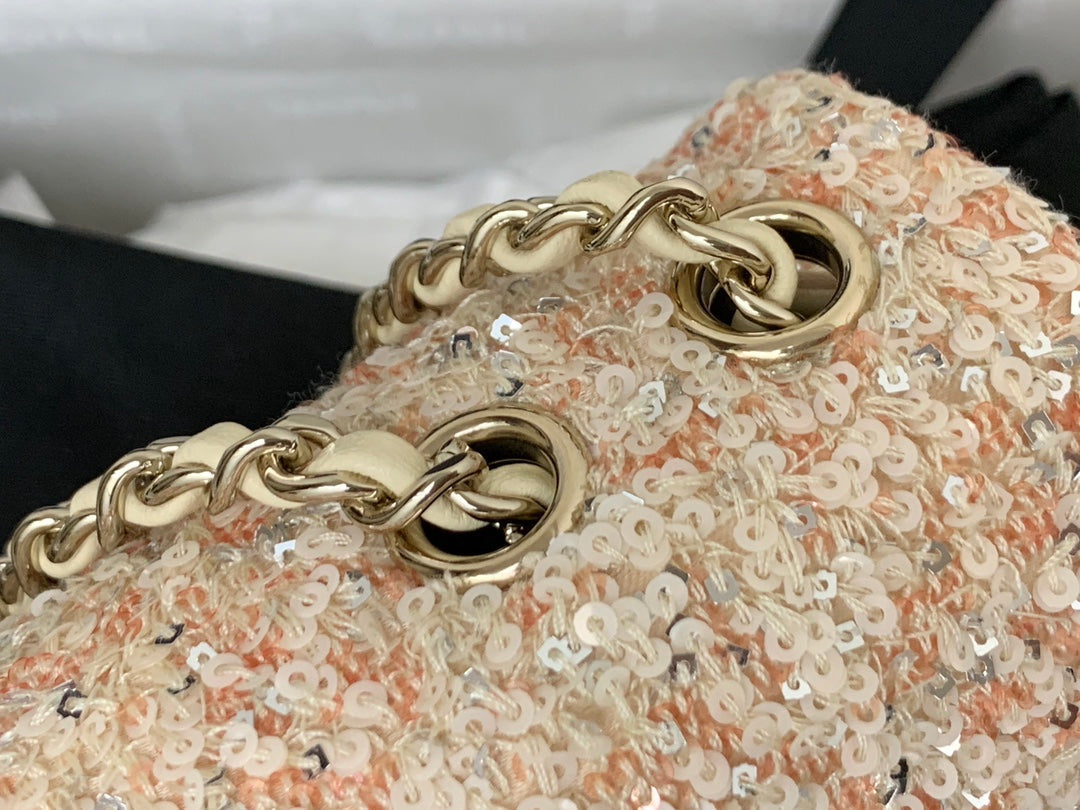 25C Flap Bag 20cm Beige Polka Dot Silver Sequin Calfskin mysite