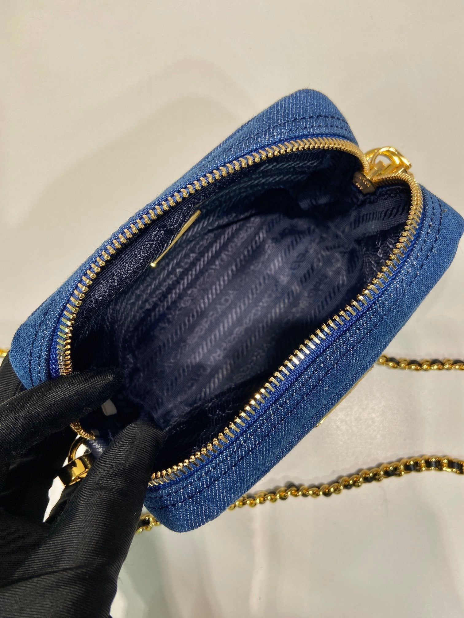 MINI BAG 14 IN AZURE BLUE DENIM GOLD HARDWARE mysite