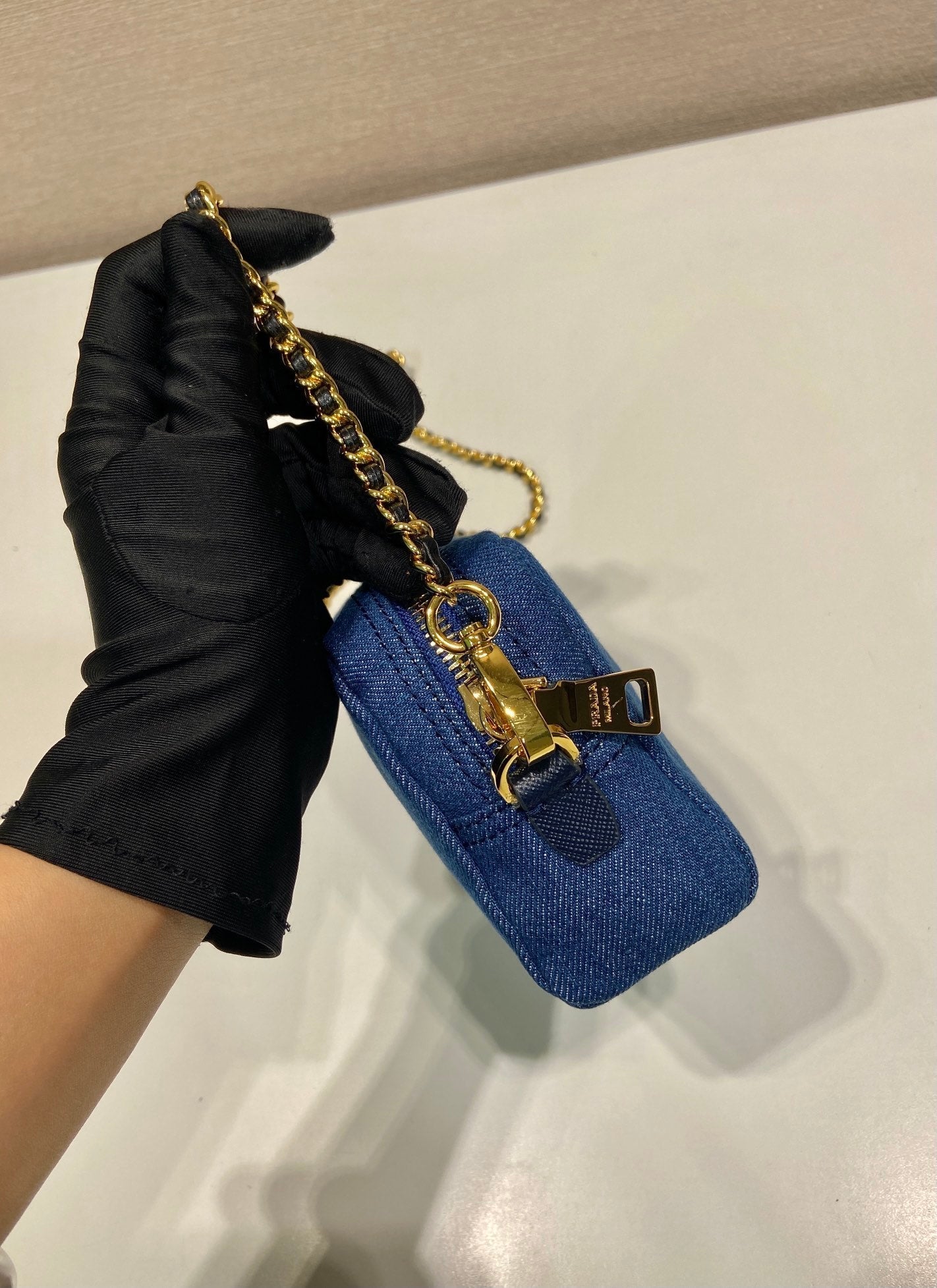 MINI BAG 14 IN AZURE BLUE DENIM GOLD HARDWARE mysite
