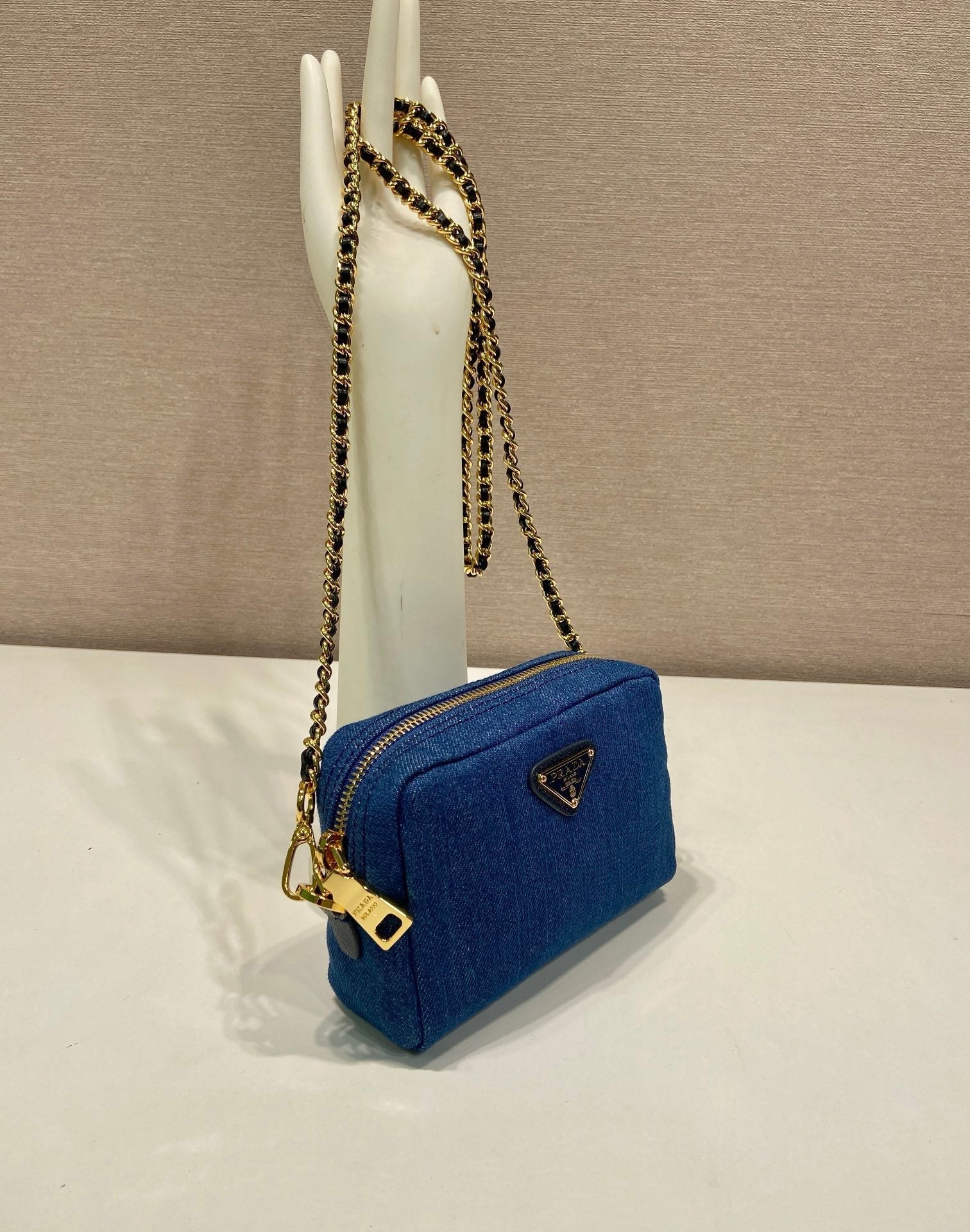 MINI BAG 14 IN AZURE BLUE DENIM GOLD HARDWARE mysite
