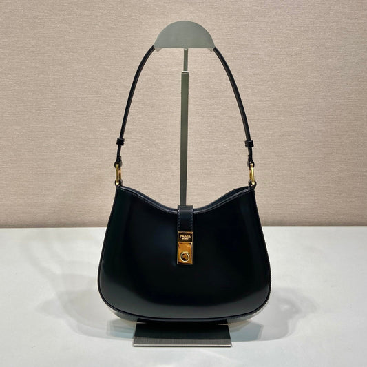 CLEO SHOULDER BAG 22 IN BLACK BRUSHED LAMBSKIN WITH CLASP CLOSURE mysite