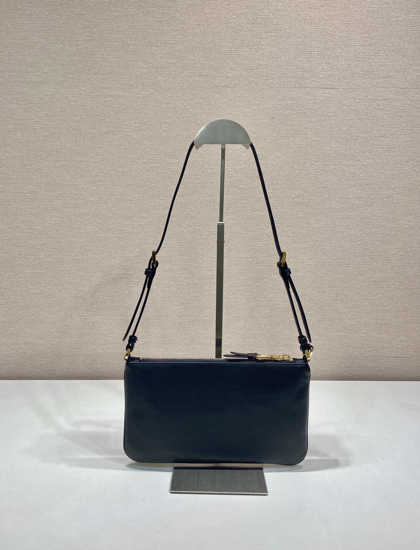 TRIANGLE LOGO SHOULDER BAG 24 IN BLACK SMOOTH CALFSKIN mysite