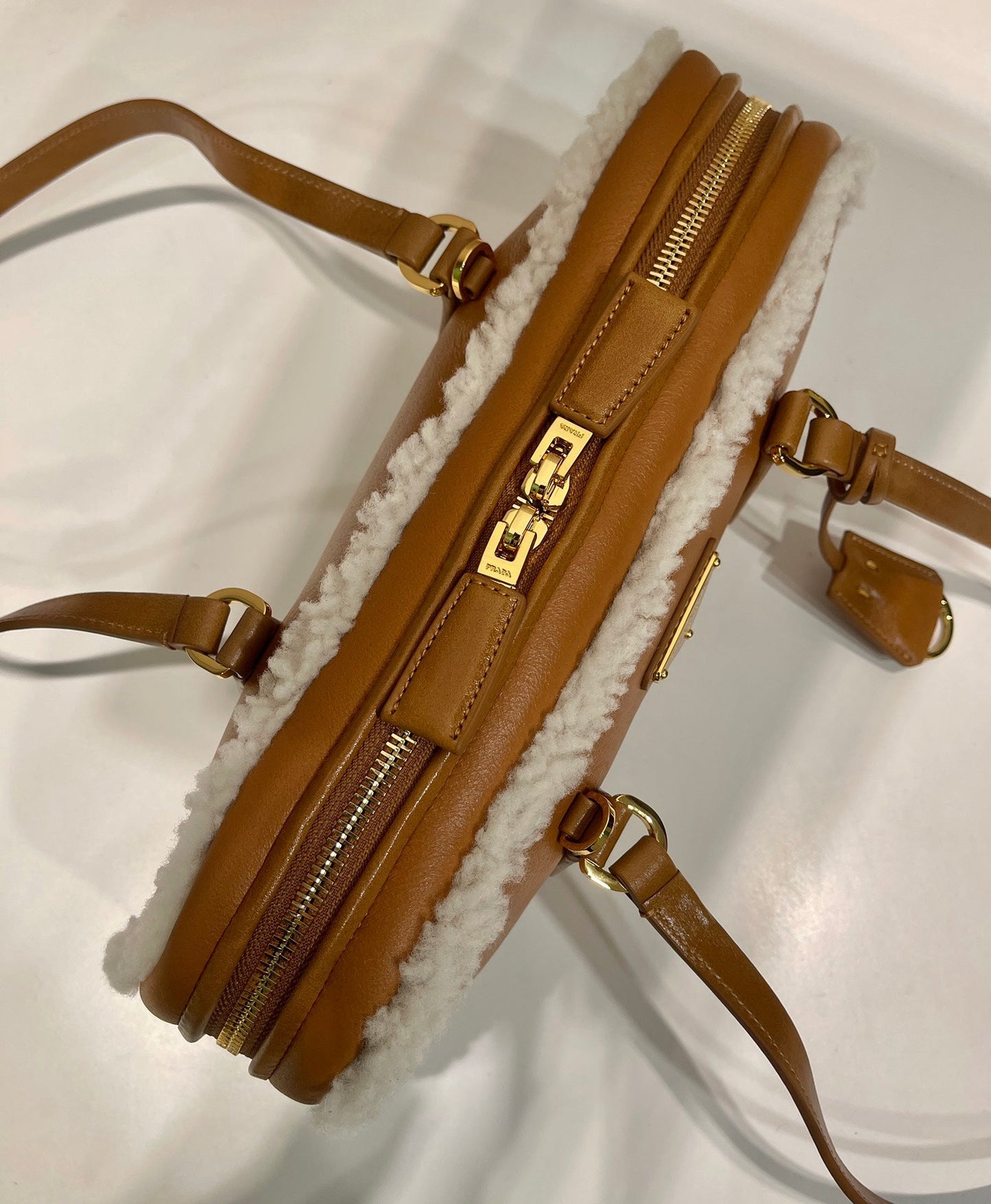 TOP HANDLE BAG 27 IN BRONZE BROWN SHEEPSKIN AND SHEARLING TRIM mysite