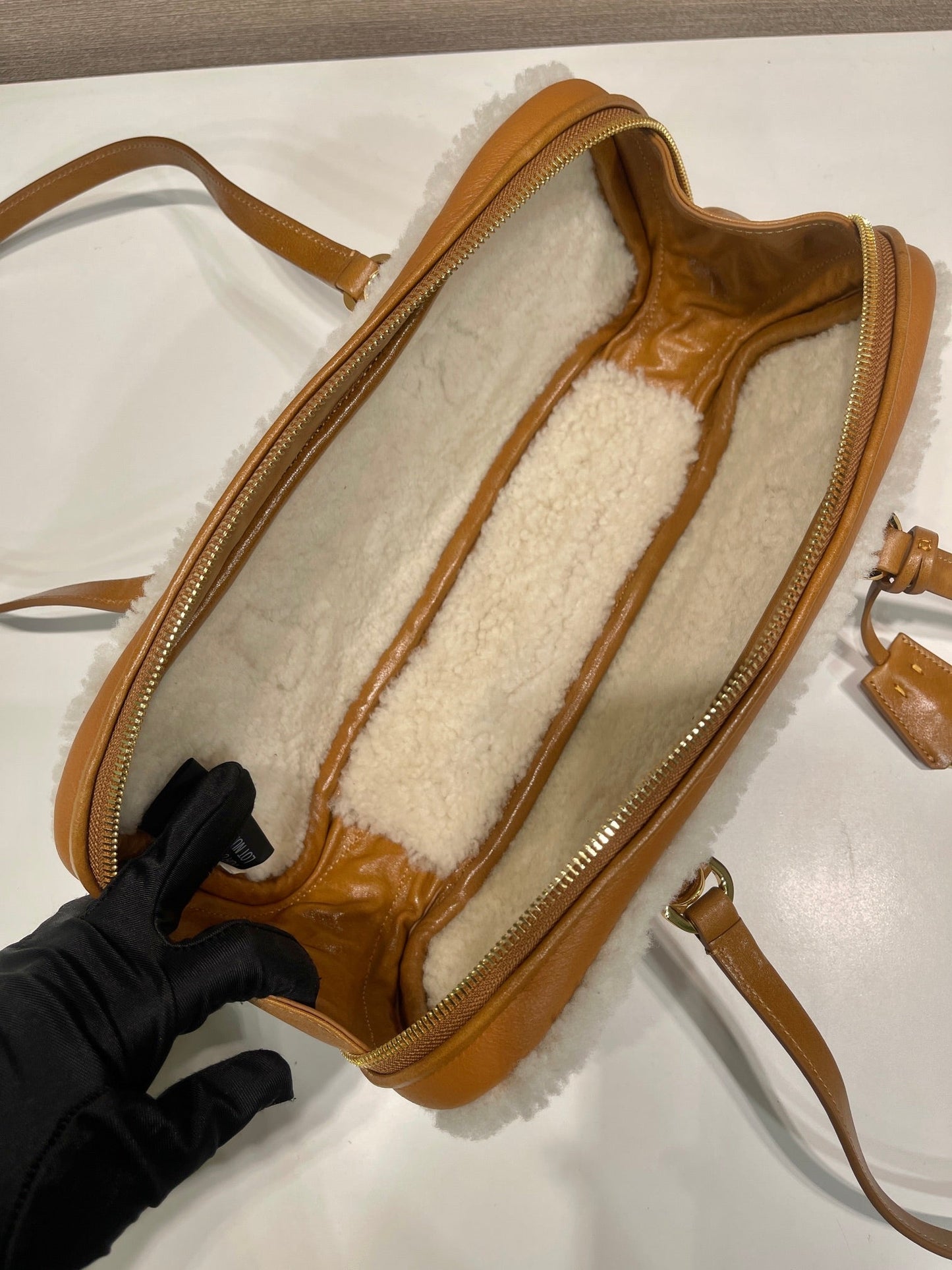 TOP HANDLE BAG 27 IN BRONZE BROWN SHEEPSKIN AND SHEARLING TRIM mysite