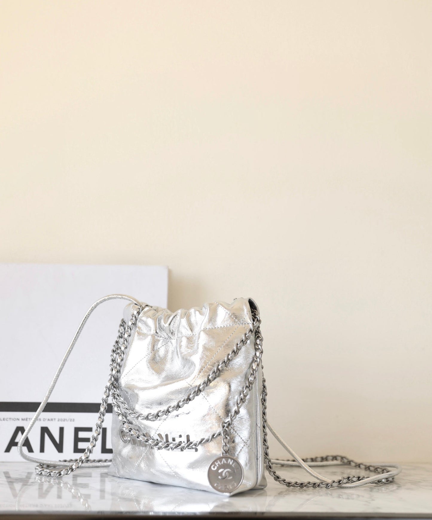 25C Hobo 22 Bag 19cm Silver Metalic Lambskin mysite