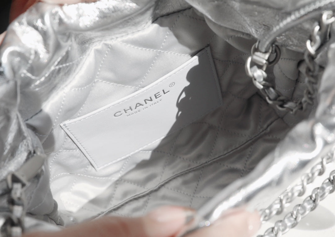 25C Hobo 22 Bag 19cm Silver Metalic Lambskin mysite