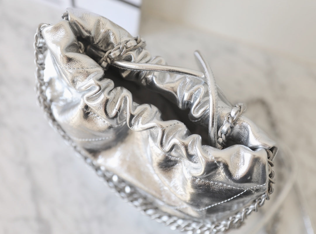 25C Hobo 22 Bag 19cm Silver Metalic Lambskin mysite