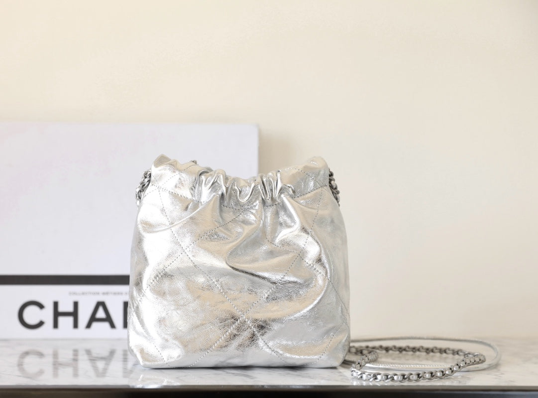 25C Hobo 22 Bag 19cm Silver Metalic Lambskin mysite