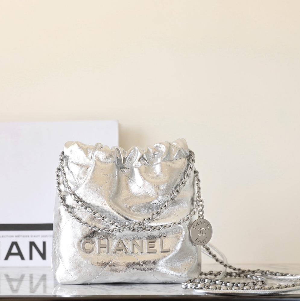 25C Hobo 22 Bag 19cm Silver Metalic Lambskin mysite