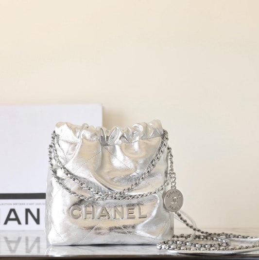 25C Hobo 22 Bag 19cm Silver Metalic Lambskin mysite