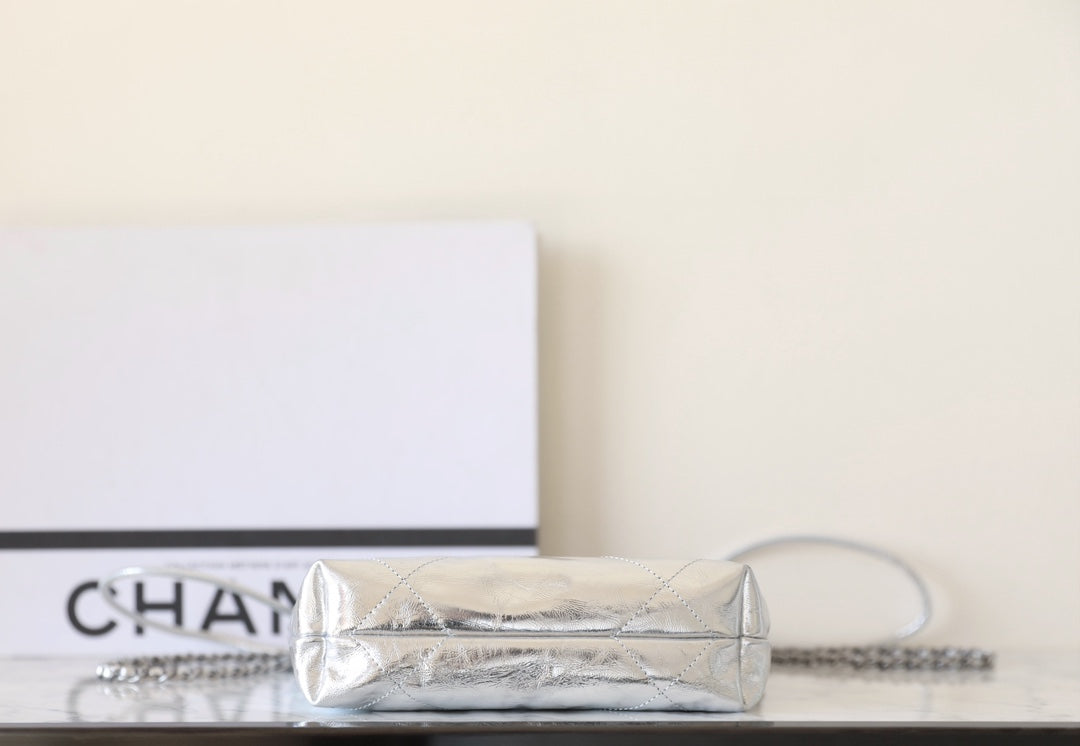 25C Hobo 22 Bag 19cm Silver Metalic Lambskin mysite