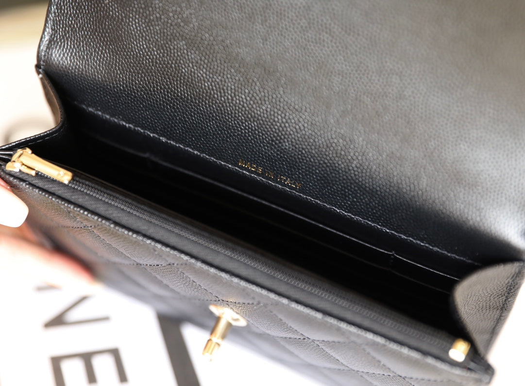 25C Flap Bag With Top Handle 18cm Black Grained Calfskin mysite