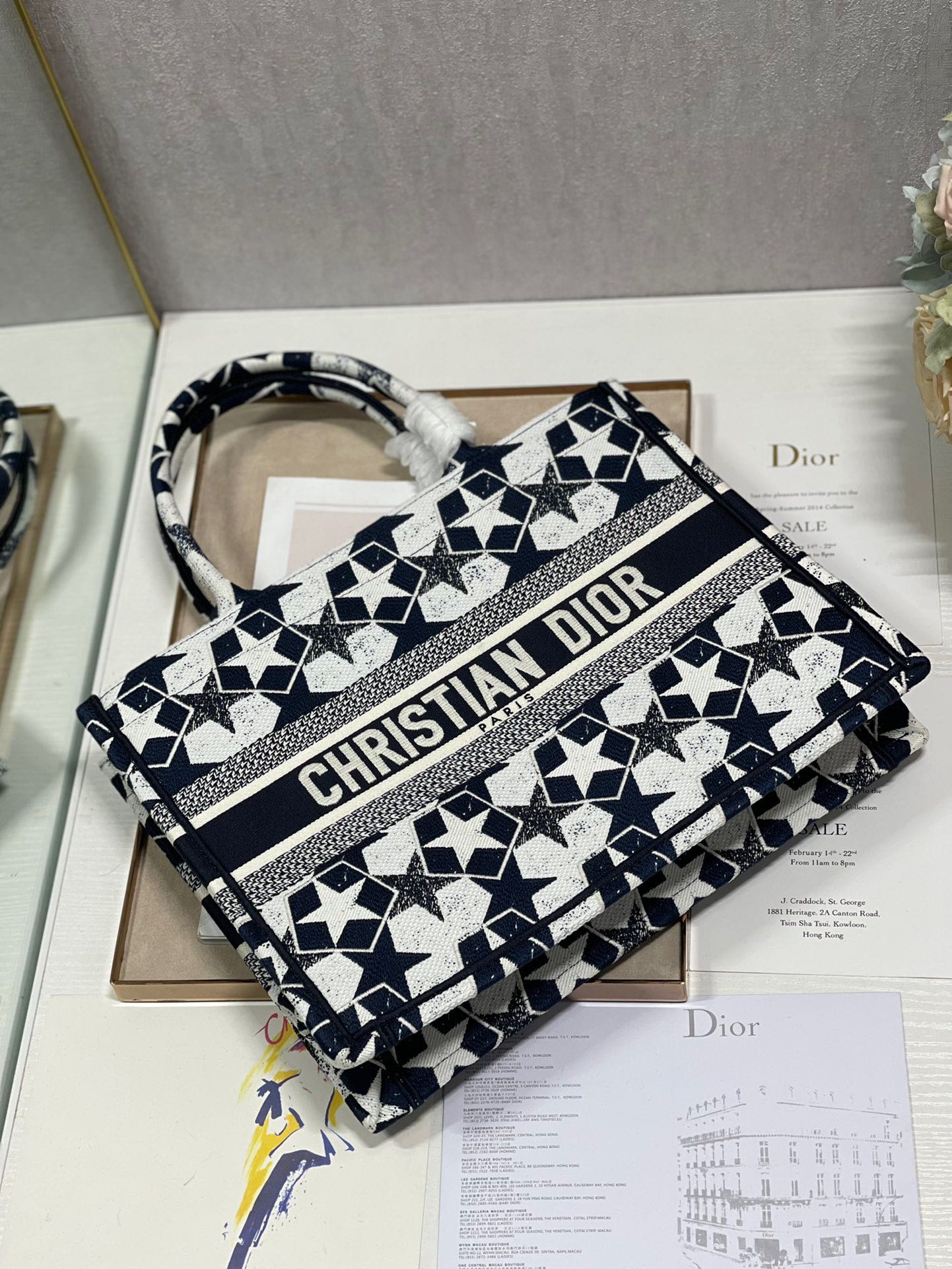 CD Five-pointed Star Book Tote 36cm Bag Blue White Canvas 336522 mysite