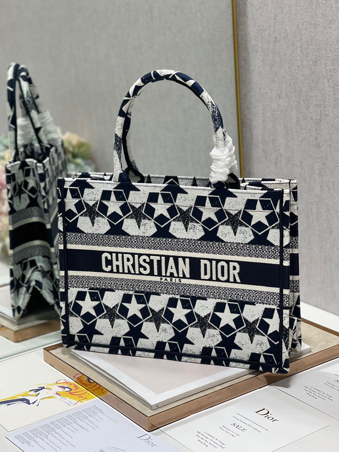 CD Five-pointed Star Book Tote 36cm Bag Blue White Canvas 336522 mysite