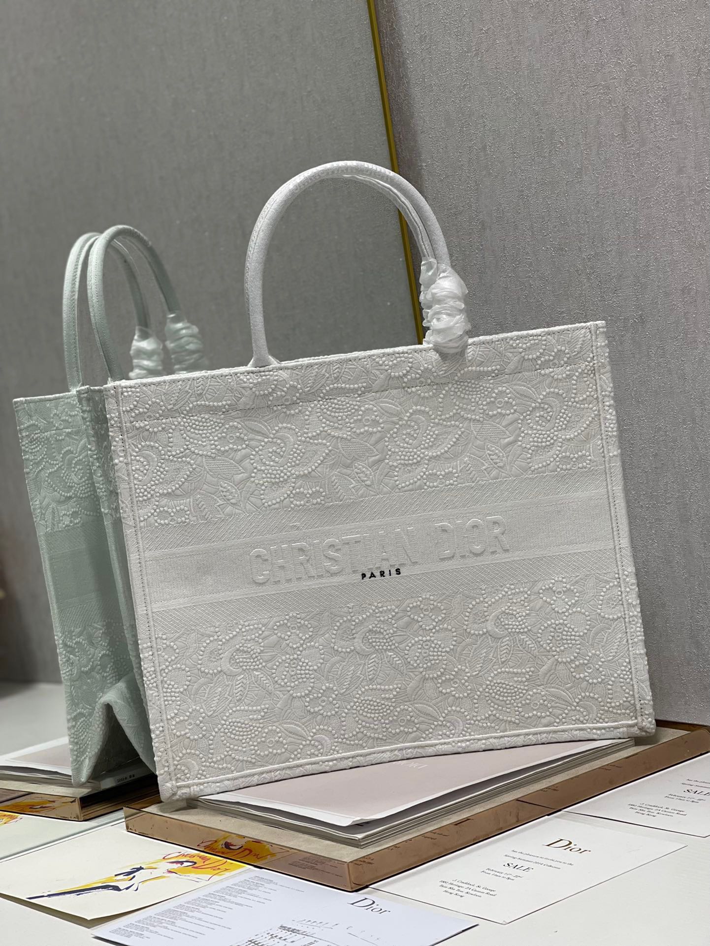 CD Lace White Book Tote 42cm Bag Canvas 336570 mysite
