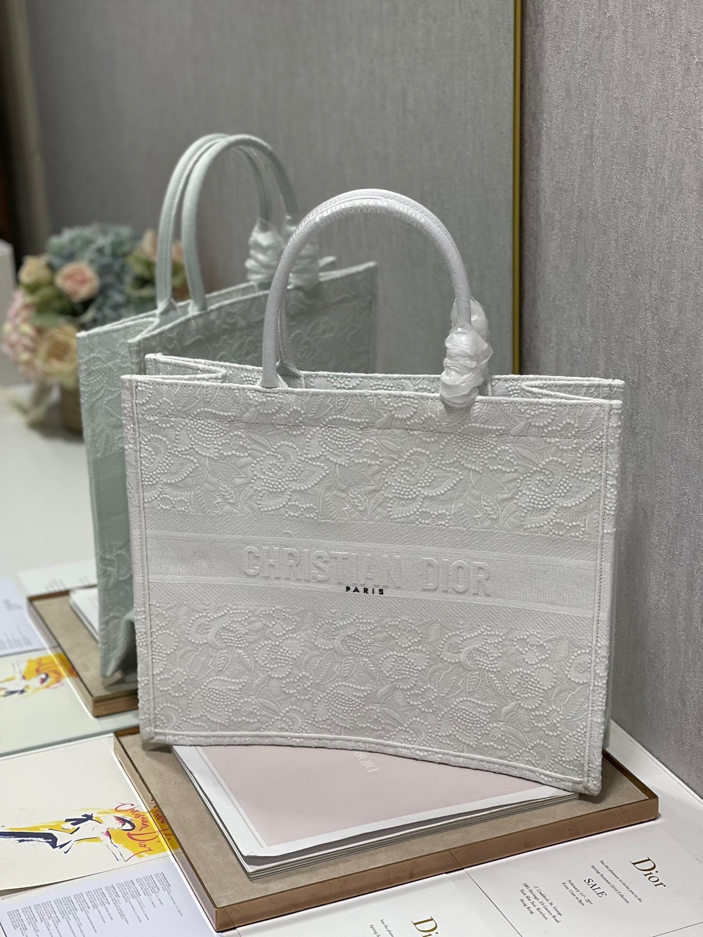 CD Lace White Book Tote 42cm Bag Canvas 336570 mysite