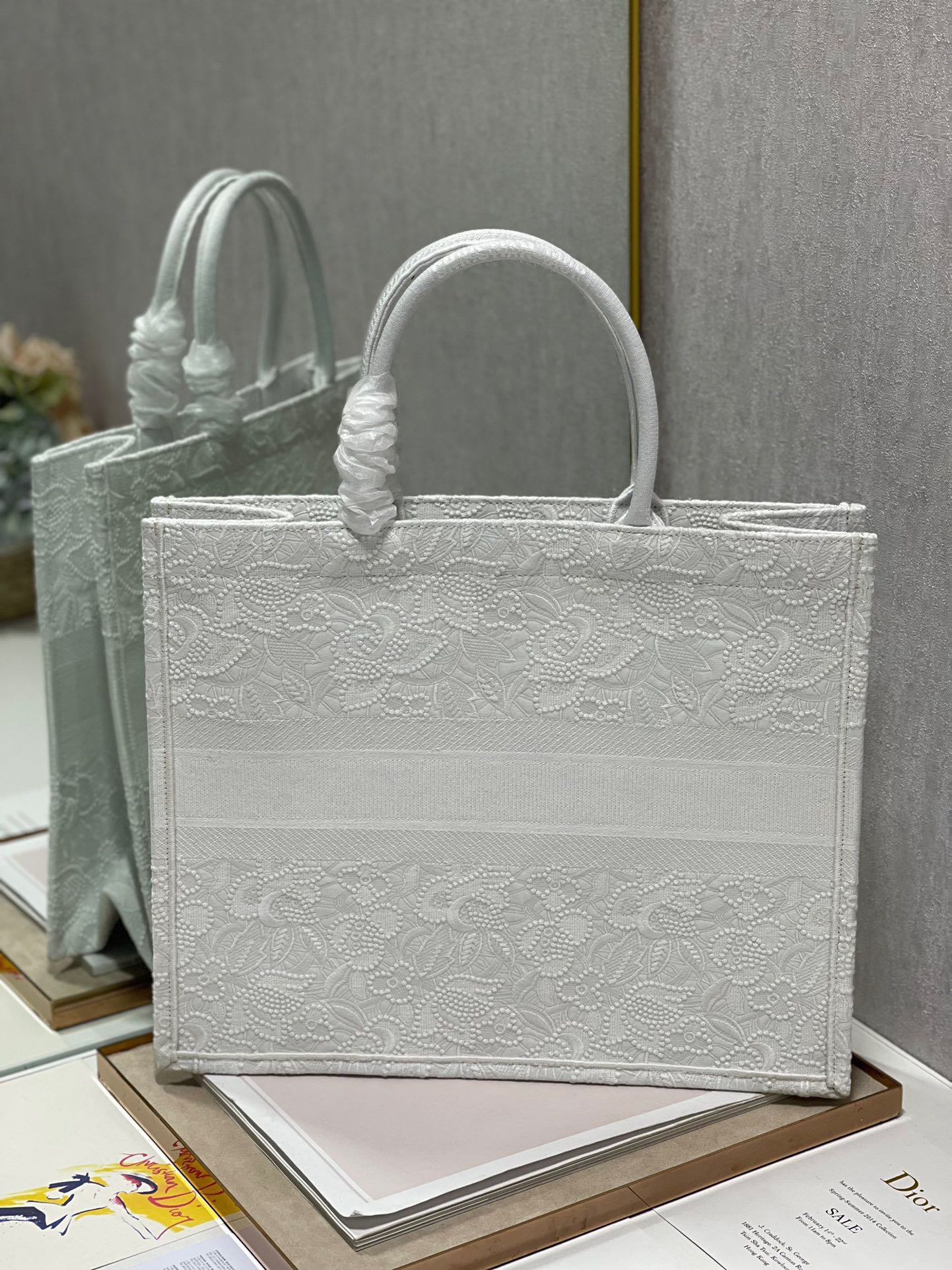 CD Lace White Book Tote 42cm Bag Canvas 336570 mysite