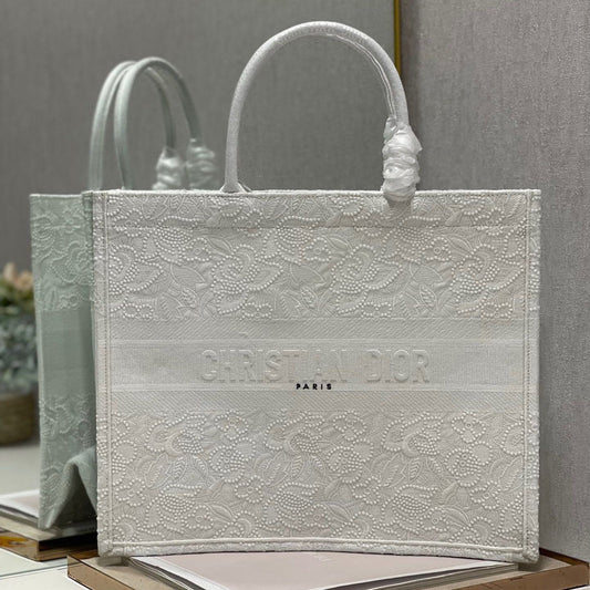 CD Lace White Book Tote 42cm Bag Canvas 336570 mysite