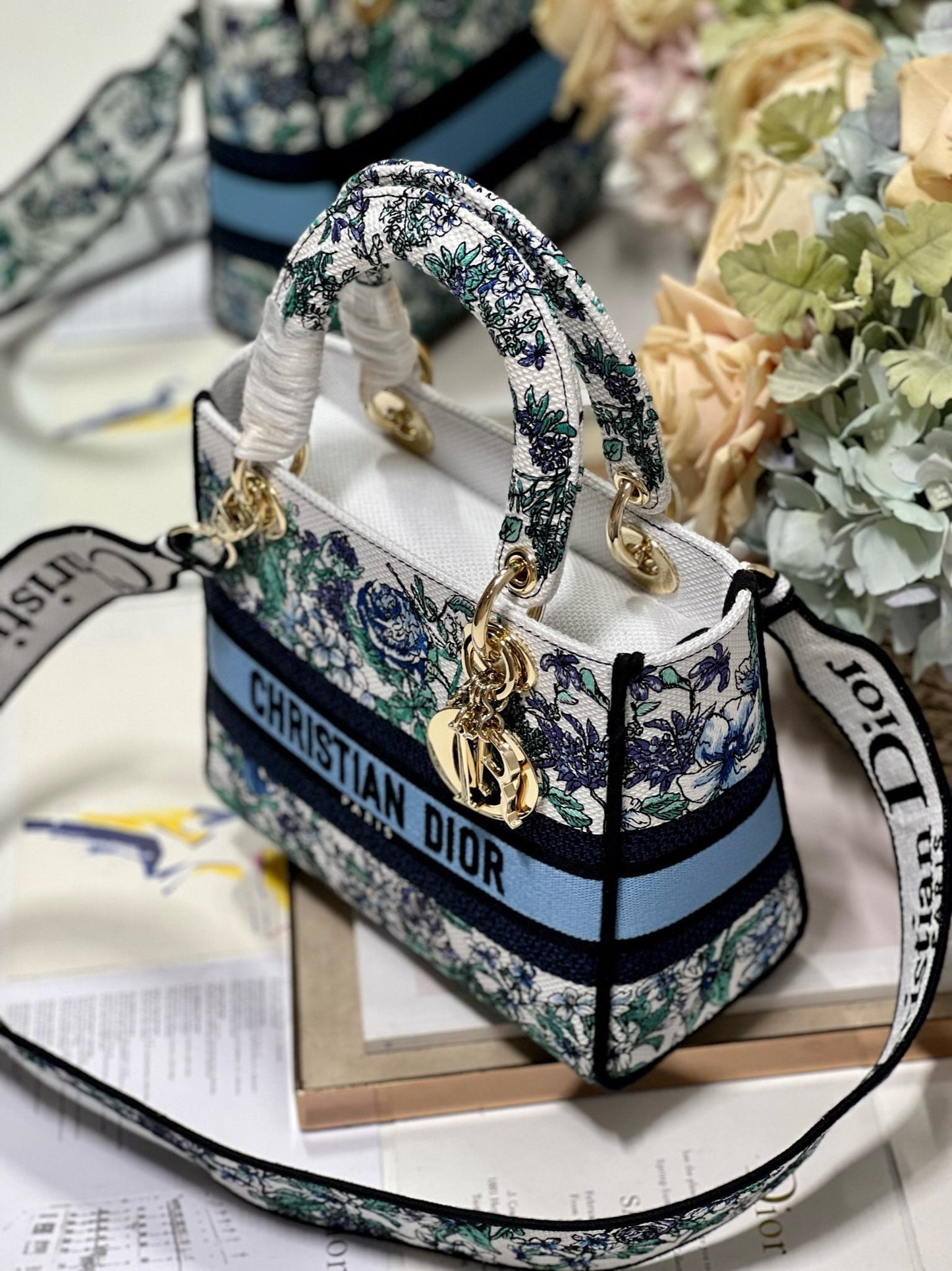 CD Butterfly Love Flower Blue 24 Lady Dior Bag Canvas 336667 mysite