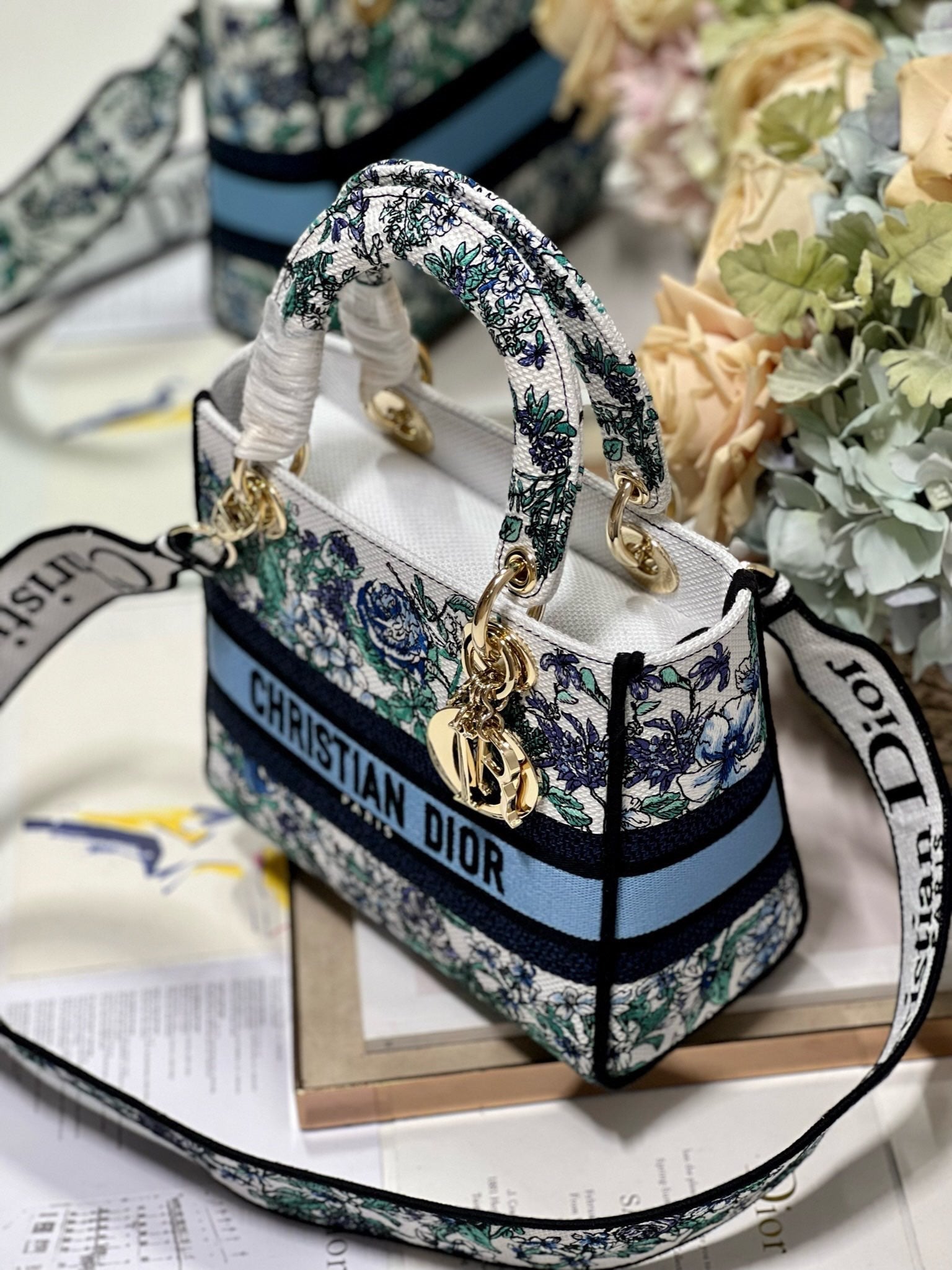 CD Butterfly Love Flower Blue 24 Lady Dior Bag Canvas 336667 mysite