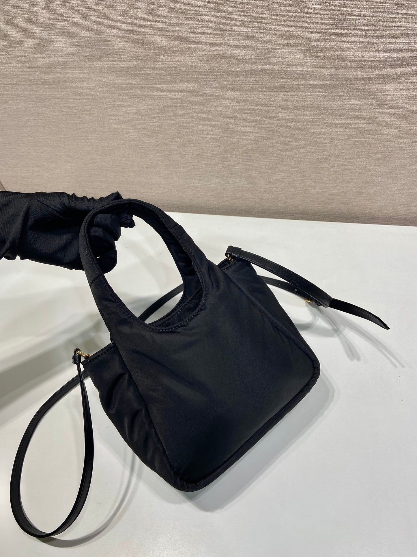 MINI BOW TOTE BAG 18 IN BLACK PADDED NYLON FABRIC mysite