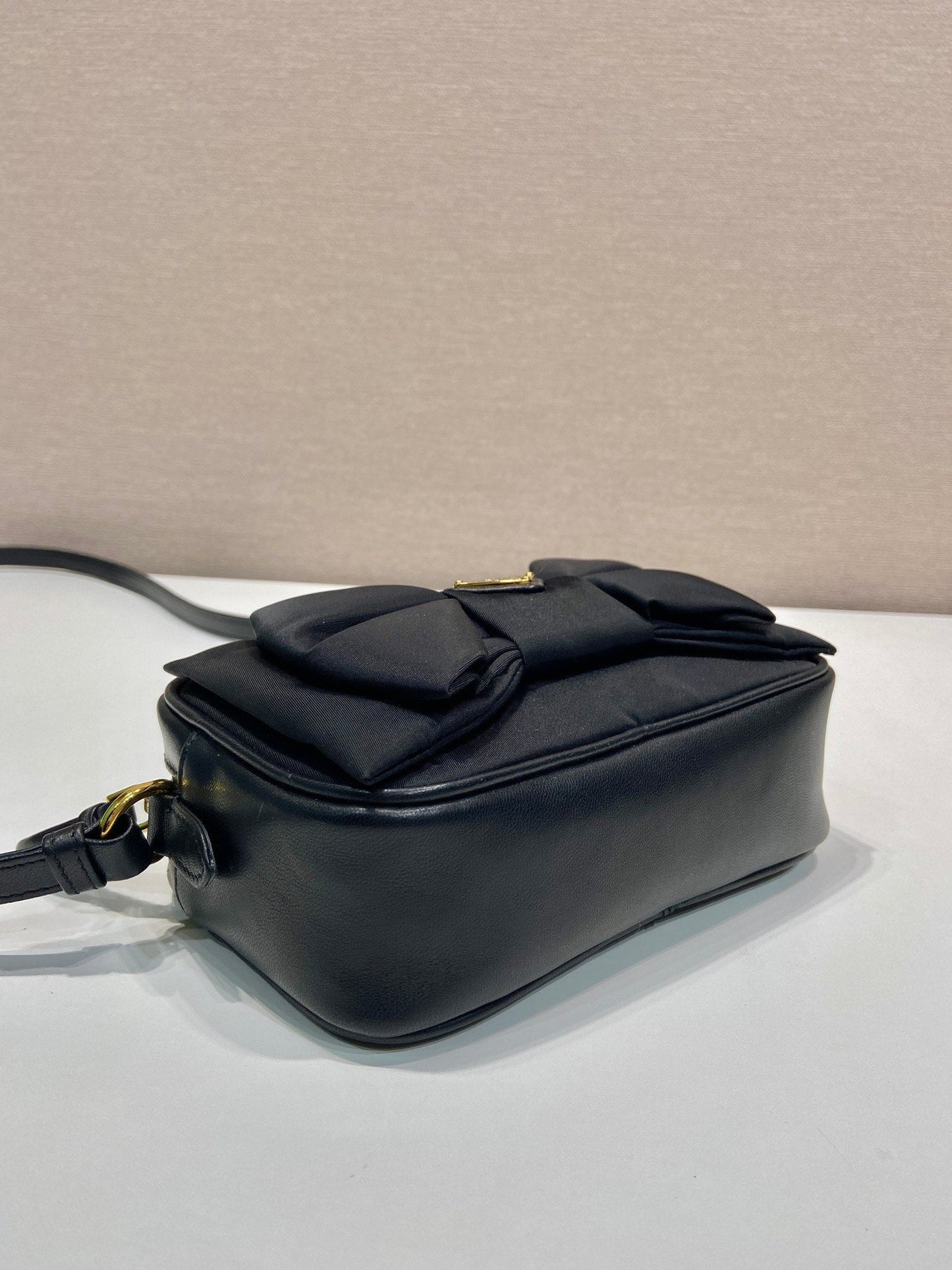 BOW BAG 18 IN BLACK RE-NYLON AND LAMBSKIN mysite
