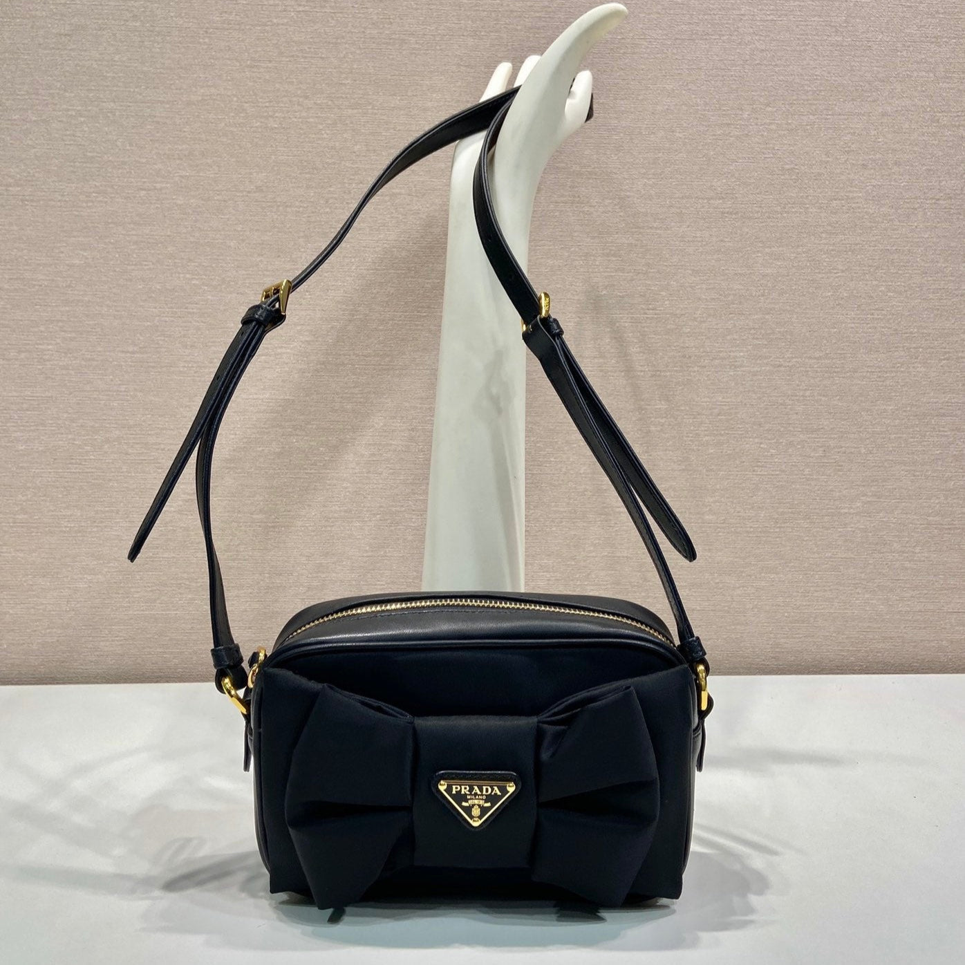 BOW BAG 18 IN BLACK RE-NYLON AND LAMBSKIN mysite