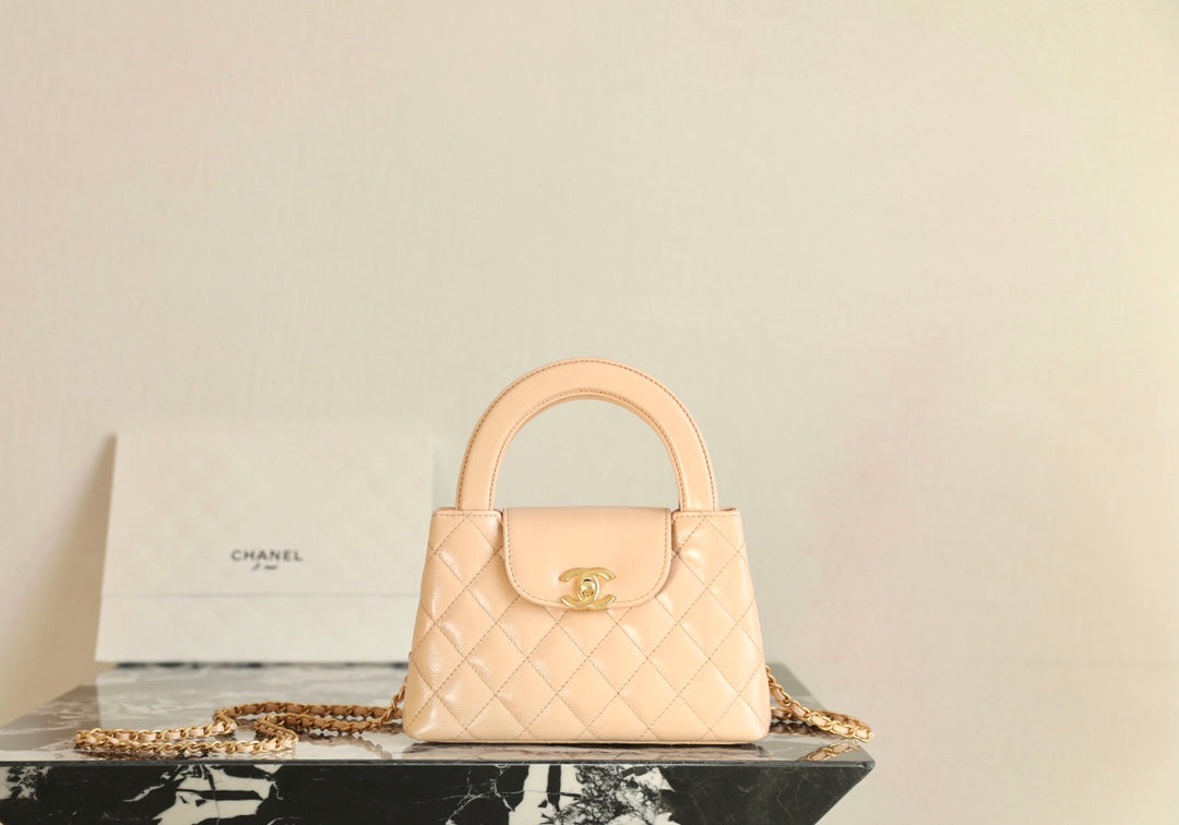 CC 24K Nano 19cm Kelly Shopper Bag Beige Patent Lambskin mysite