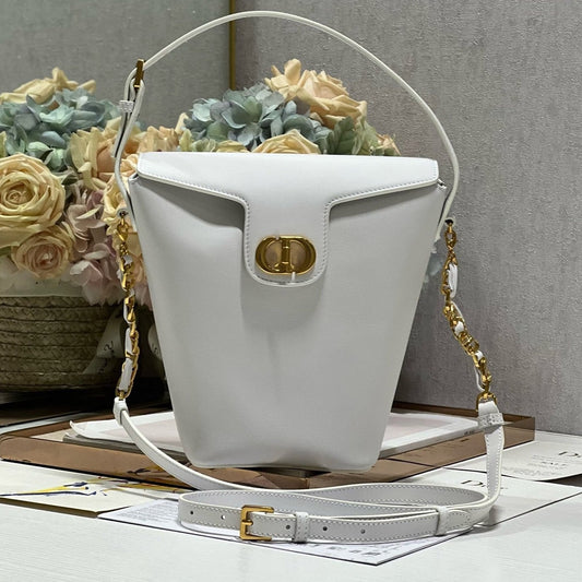 CD Montaigne Large Chain Bucket Bag White Calfskin 336797 mysite