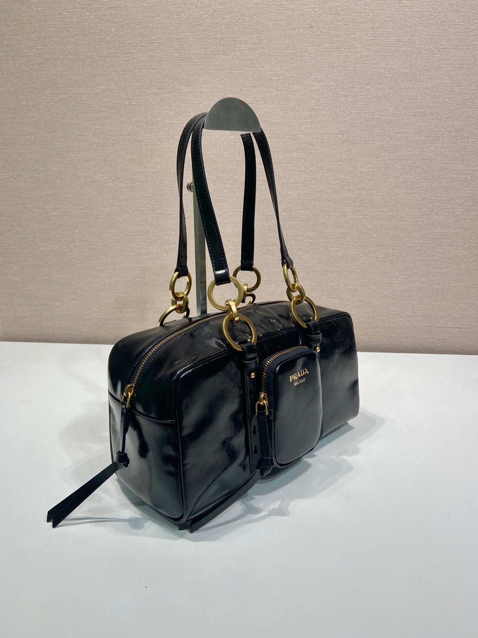 LARGE RECTANGULAR BAG 30 IN BLACK OIL WAX LAMBSKIN GOLD HARDWARE mysite