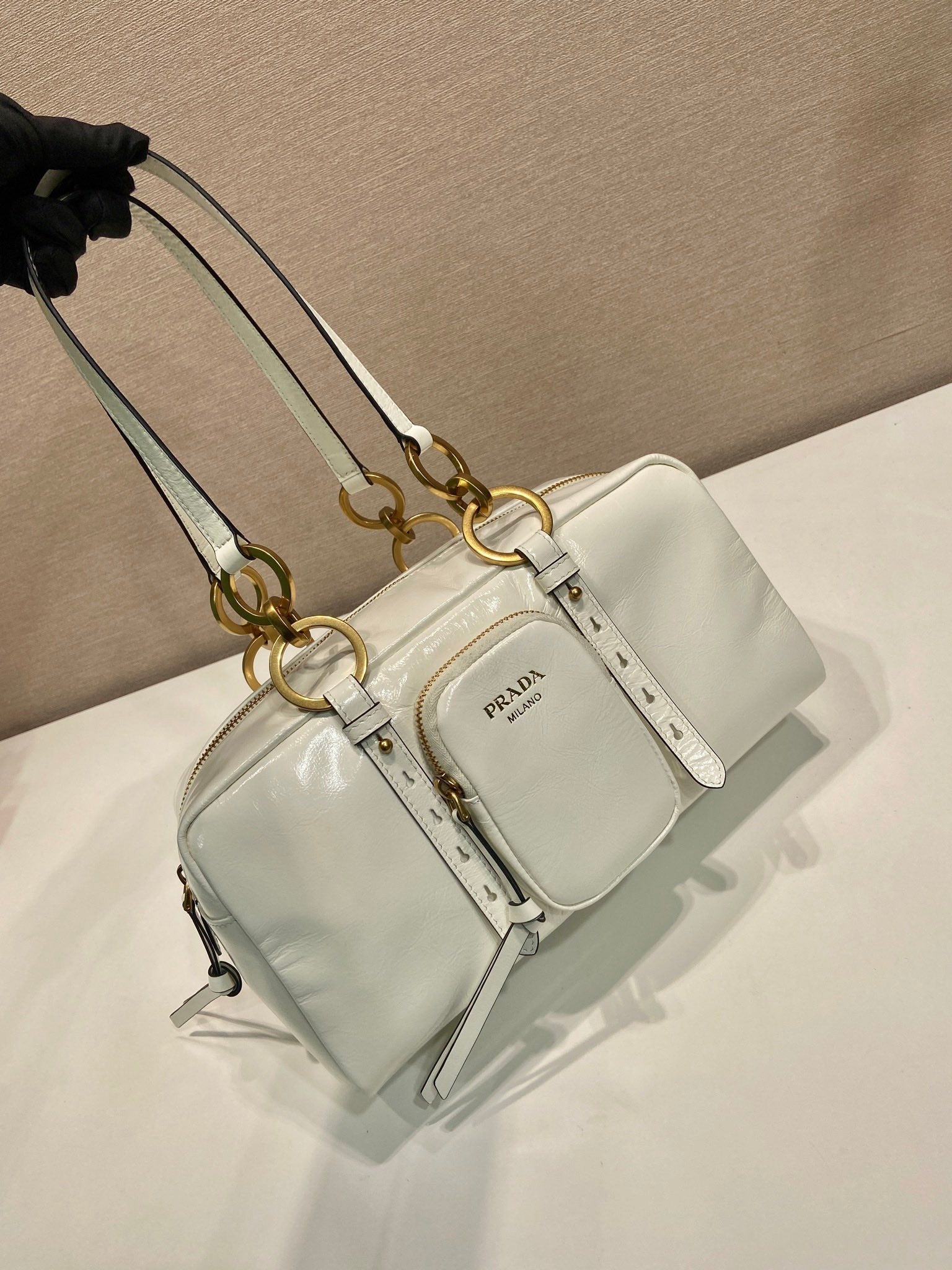 LARGE RECTANGULAR BAG 30 IN WHITE OIL WAX LAMBSKIN GOLD HARDWARE mysite